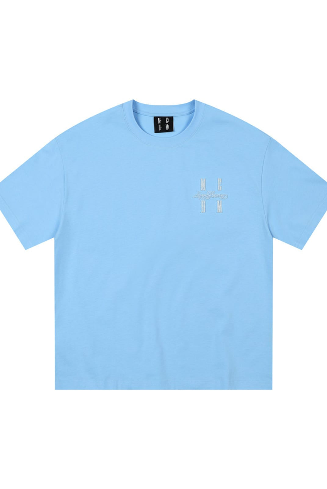 MEDM Tufted Logo Cotton T Shirt in Sky Blue