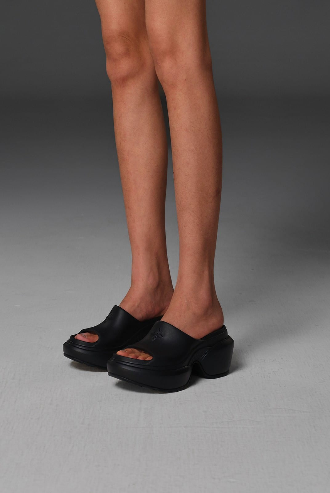 SMFK Molded Platform Slide Sandals in Black - On Model