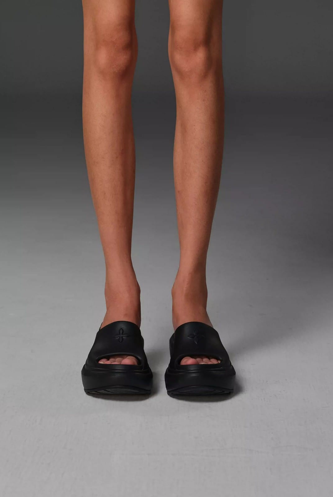 SMFK Molded Platform Slide Sandals in Black - On Model