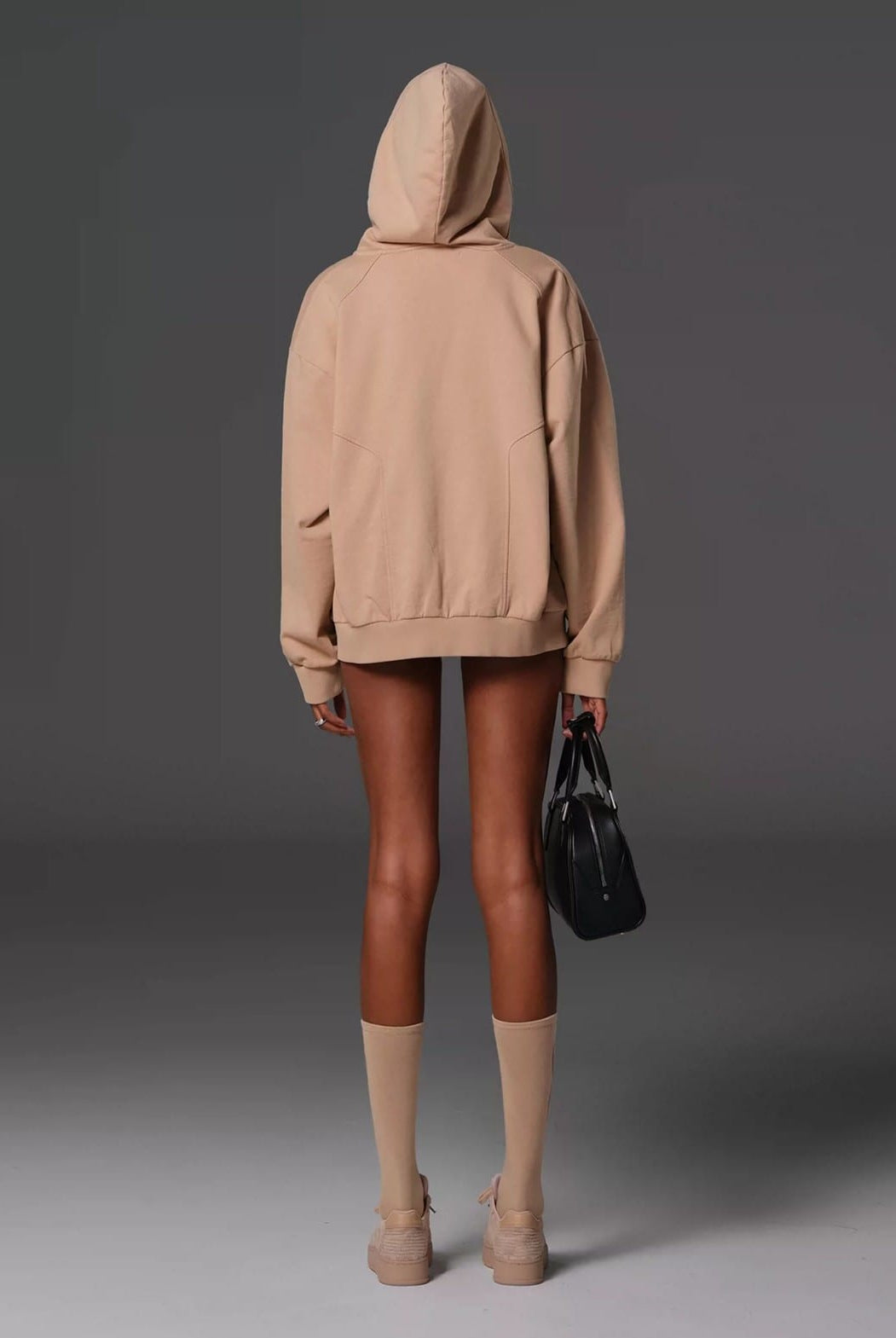 SMFK Cotton Wool Oversized Zip Up Hoodie in Beige - On Model