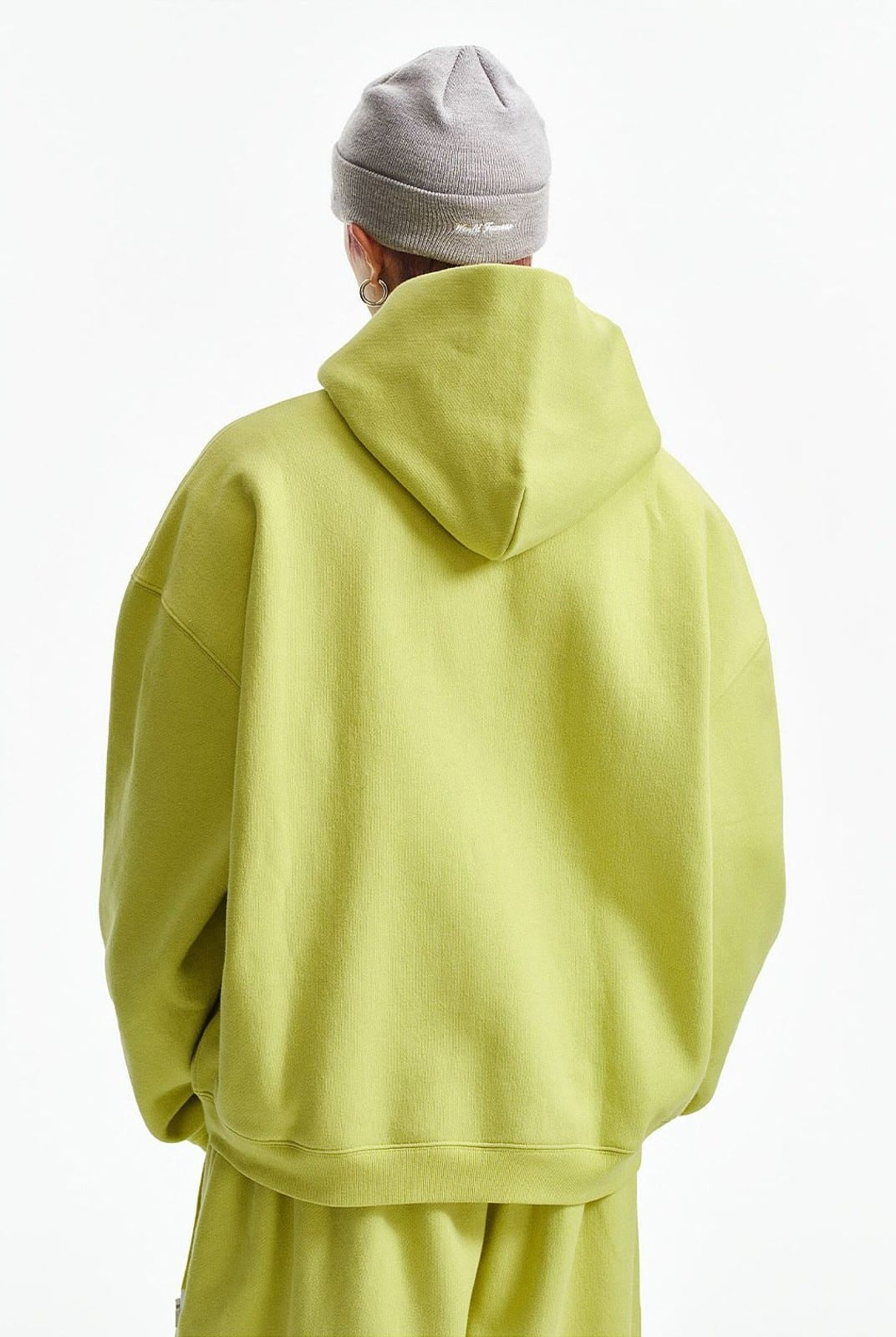MEDM 3D Logo Two Way Zip Cotton Hoodie in Green - On Model