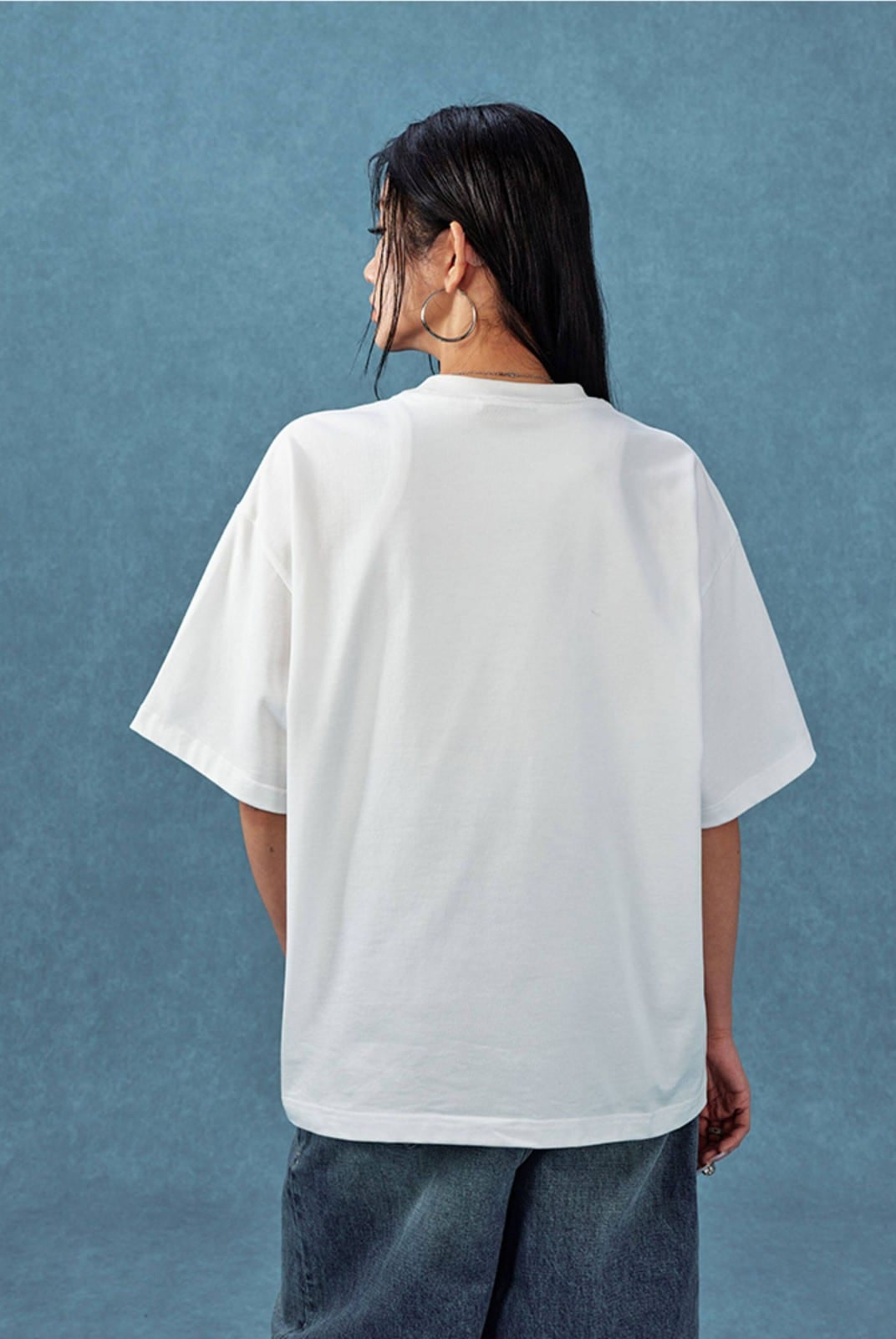 MEDM Letter Embroidery Cotton T Shirt in White - On Model