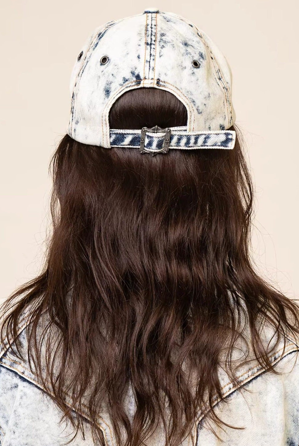 SMFK Distressed Cross Embroidered Baseball Cap in Sky Blue - On Model