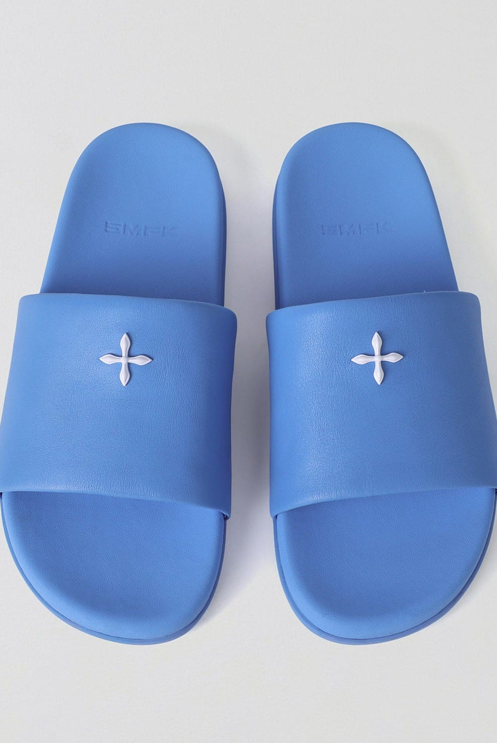 SMFK Leather Cross Detail Slide Sandals in Blue