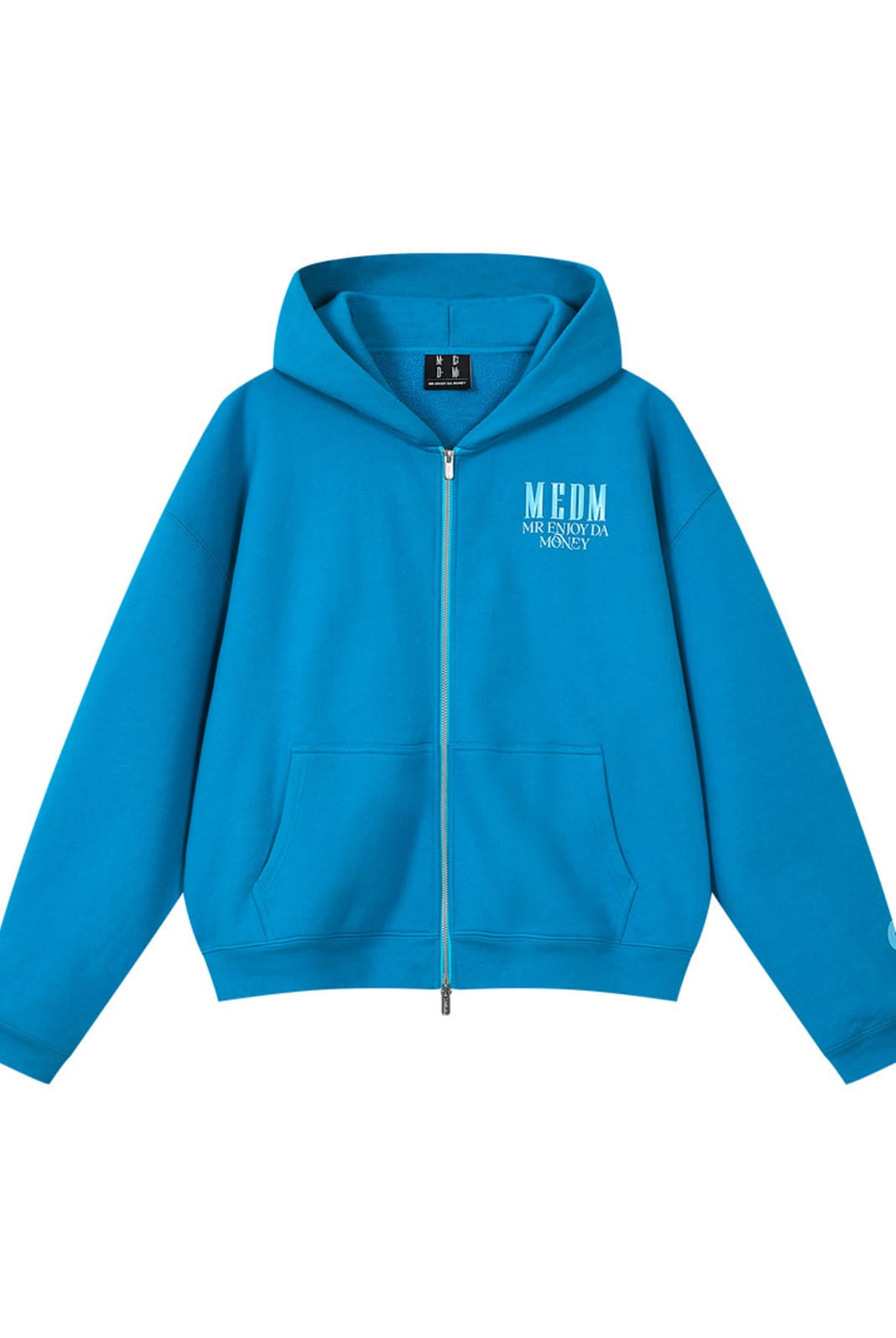 MEDM 3D Logo Two Way Zip Cotton Hoodie in Blue