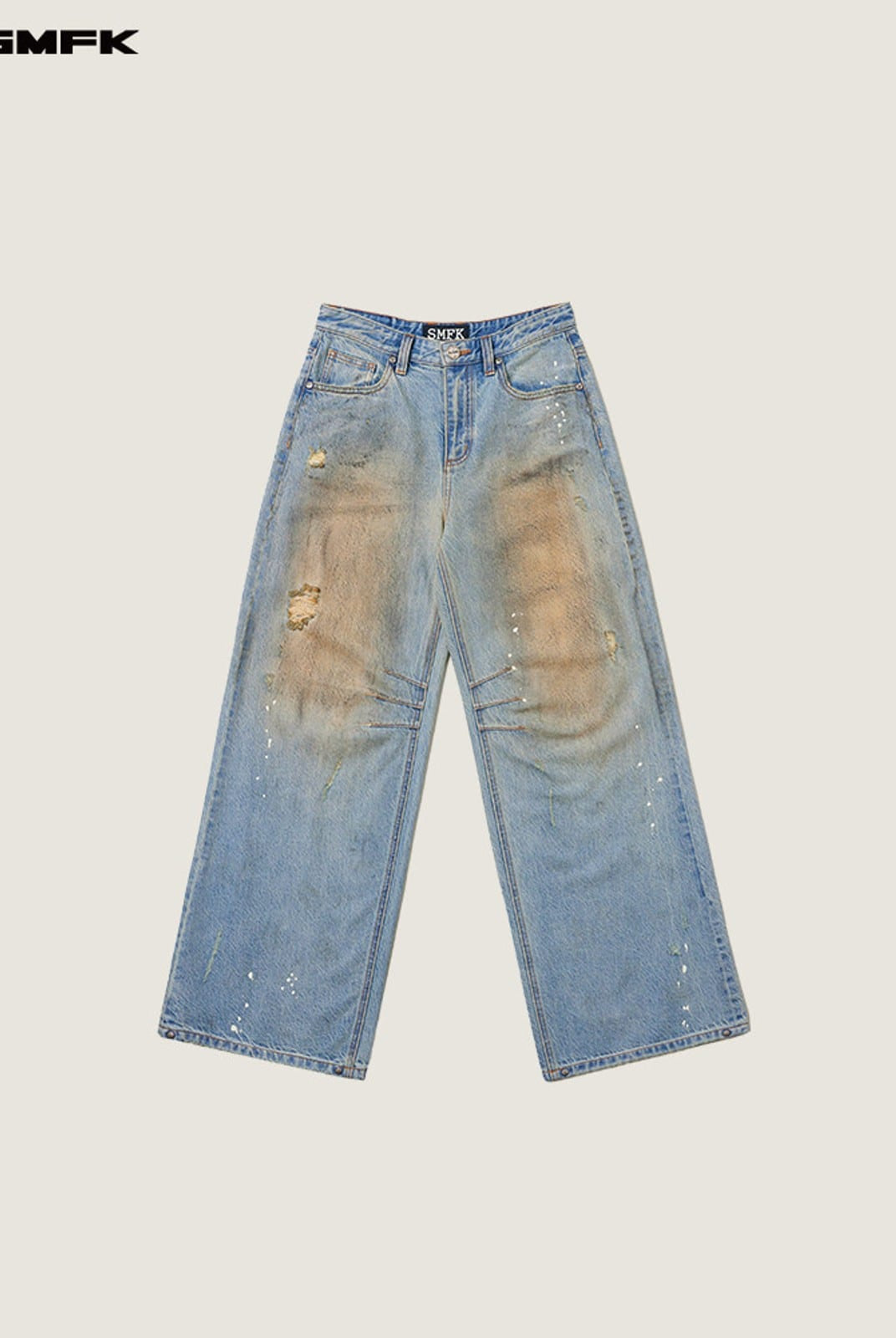 SMFK Distressed Dirty Wash Wide Leg Jeans in Denim