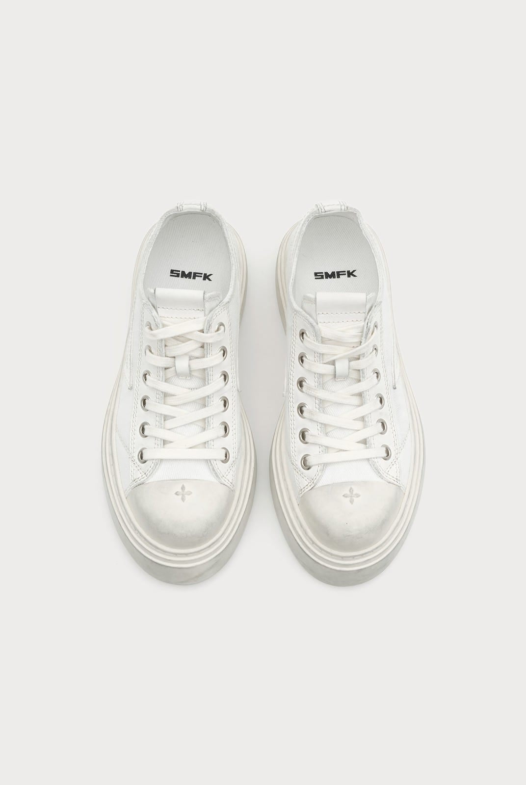 SMFK Distressed Canvas Skate Sneakers in White