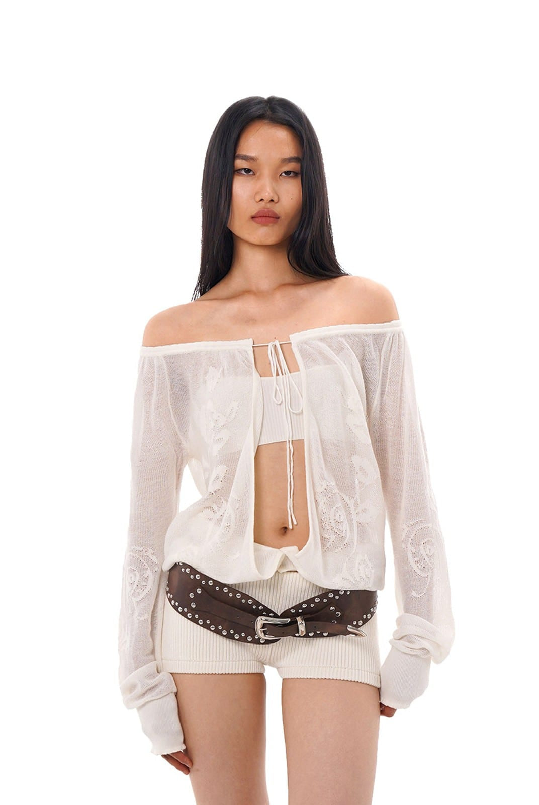 SweetChilling Ribbed Wool Blend Shorts in White - On Female Model