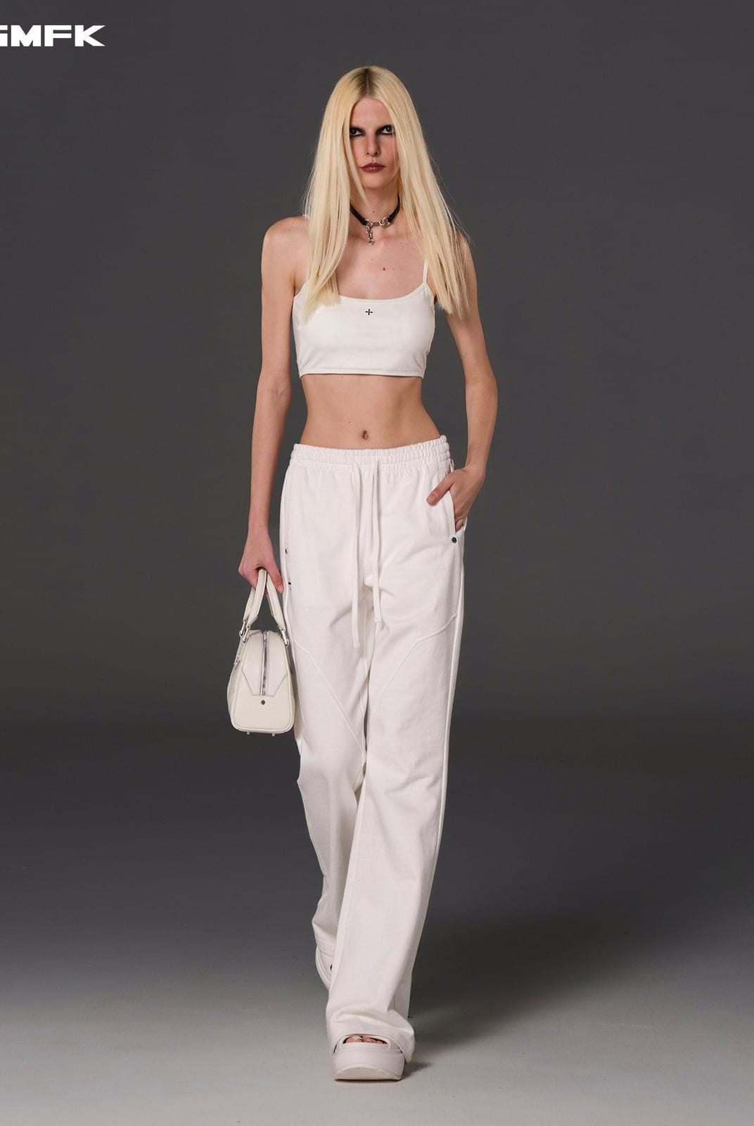 SMFK Cotton Blend Flared Sweatpants in White - On Female Model