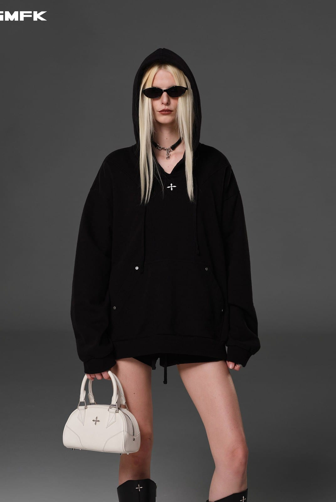 SMFK Cotton Wool Blend Oversized Hoodie in Black - On Female Model