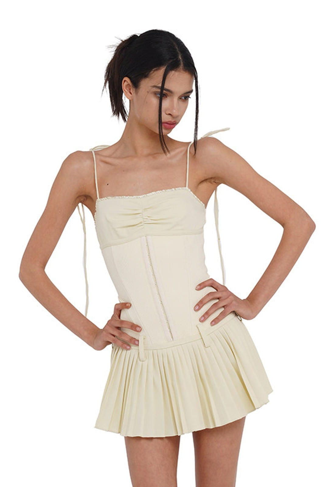 SweetChilling Pleated Paneled Slip Mini Dress in Yellow