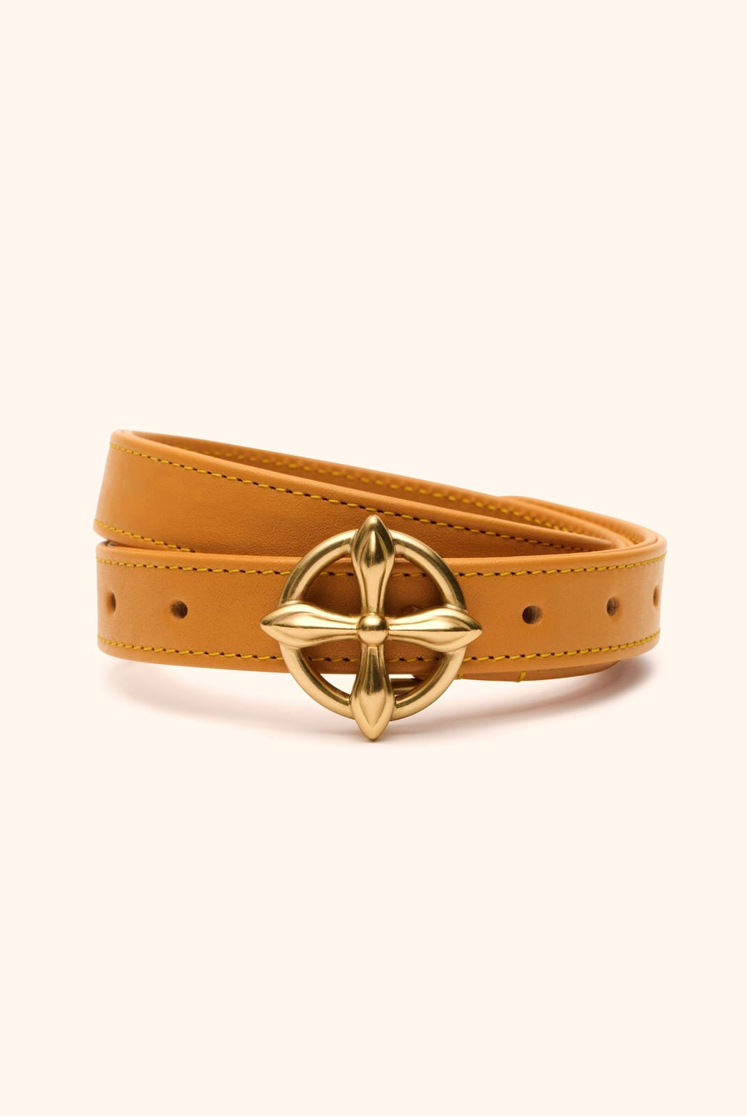 SMFK Cross Totem Hand Burnished Leather Belt in Mustard