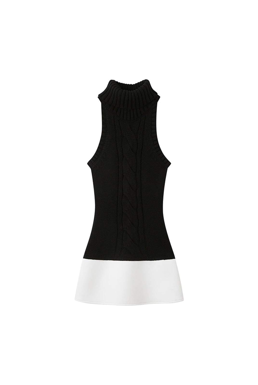 SweetChilling Paneled Cable Knit Turtleneck Dress in Black