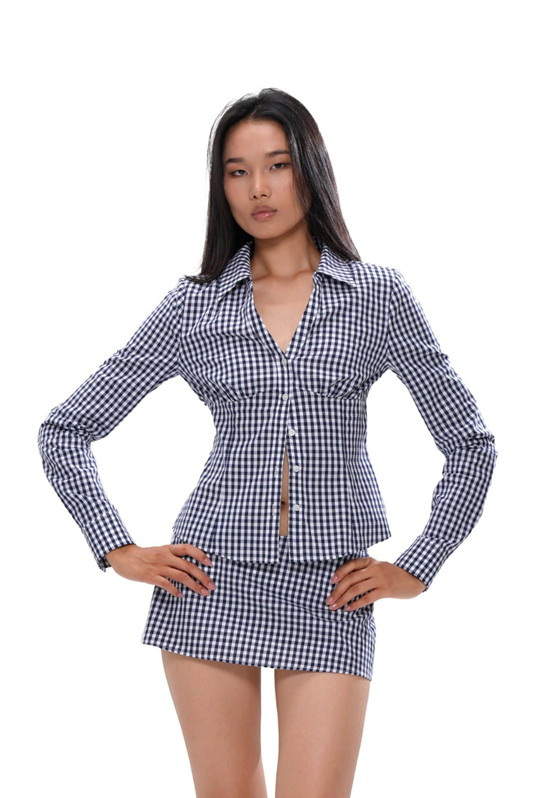 SweetChilling Gingham Plaid Mini Skirt in Blue - On Female Model