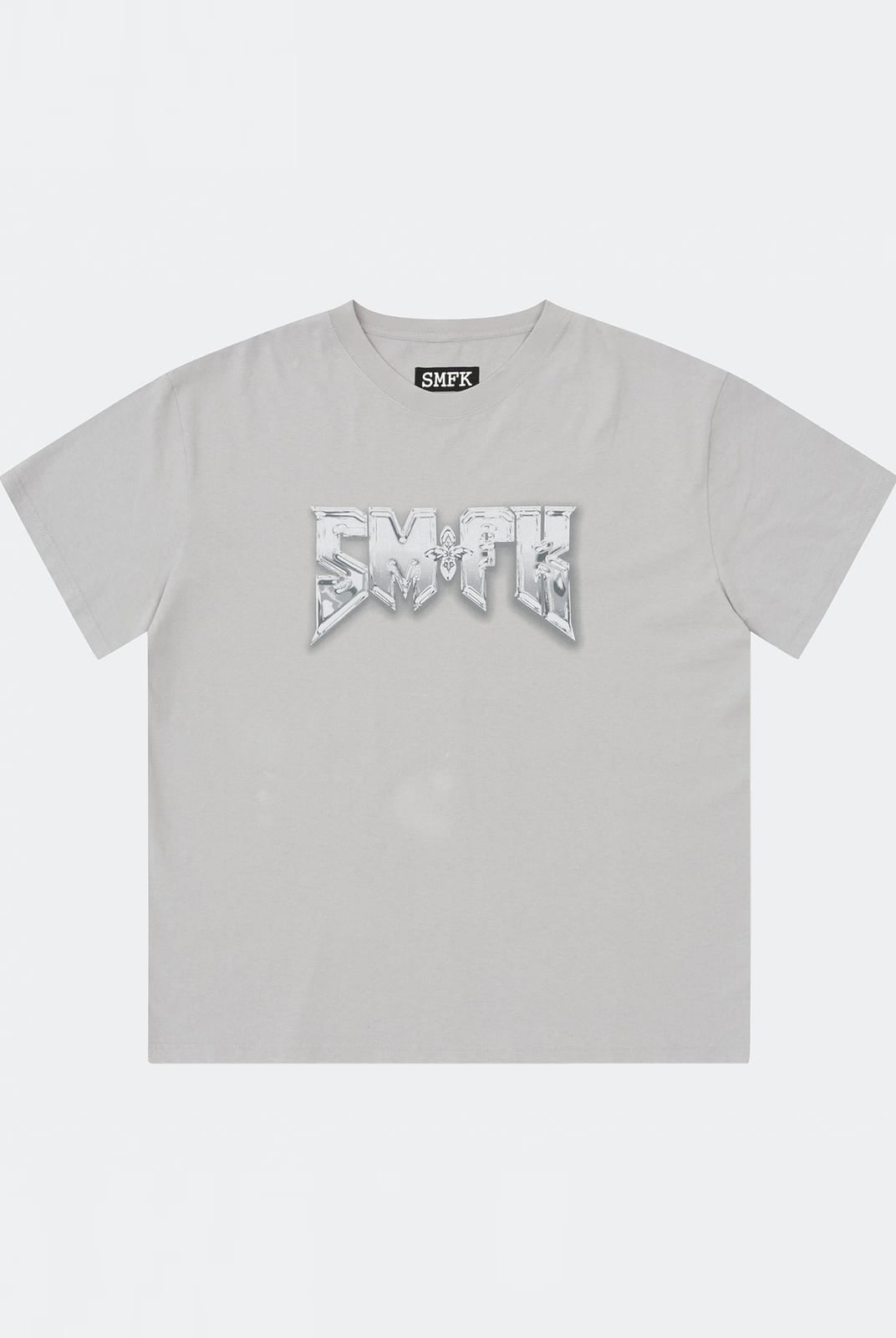 SMFK Metallic Logo Cotton T Shirt in Gray
