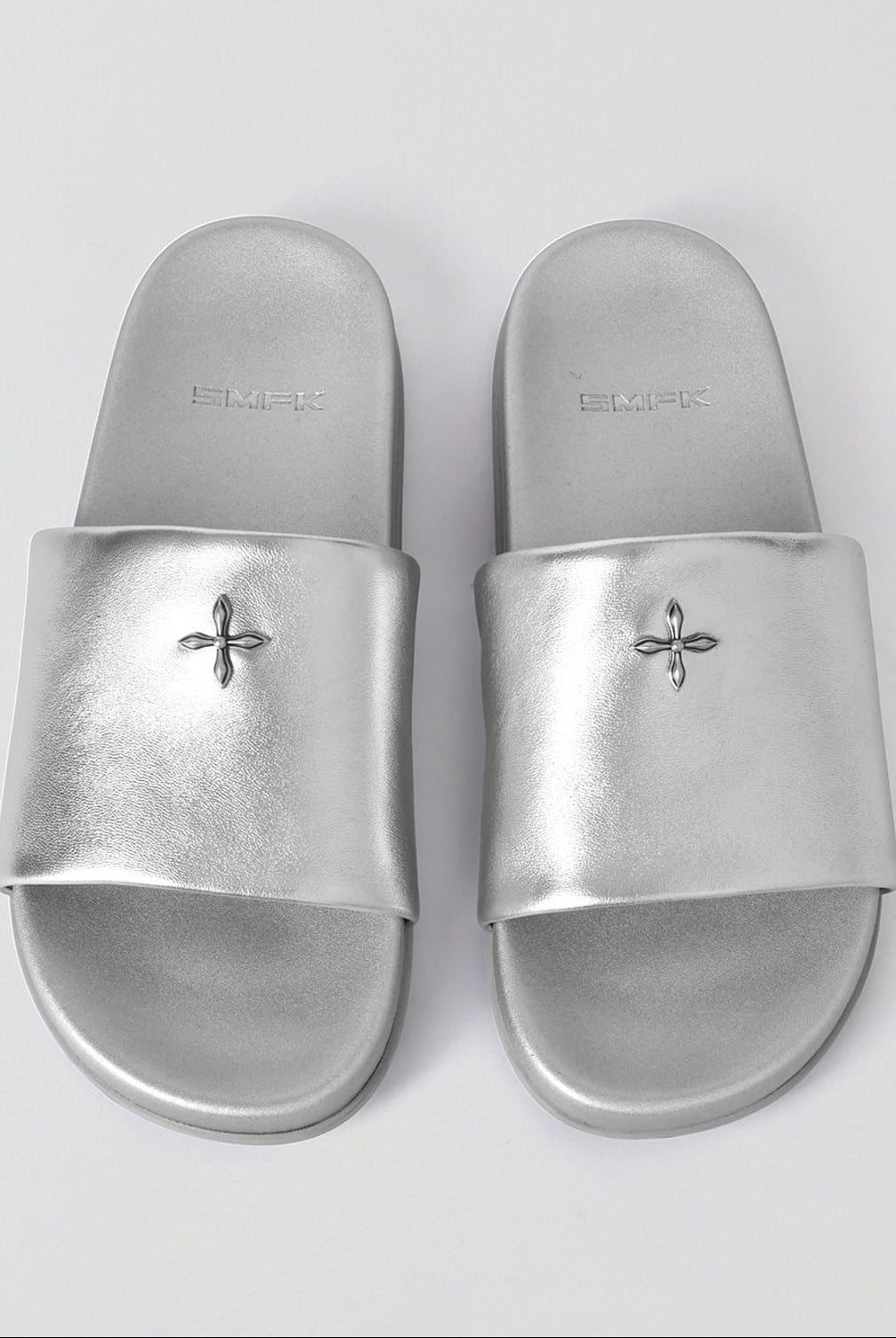 SMFK Leather Cross Detail Slide Sandals in Gray