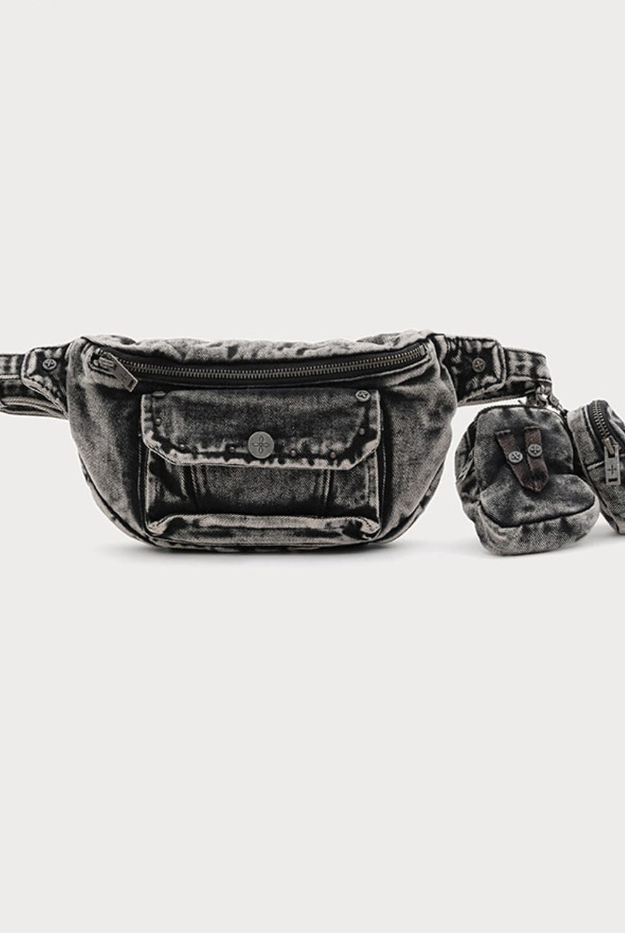 SMFK Distressed Denim Waist Bag in Gray