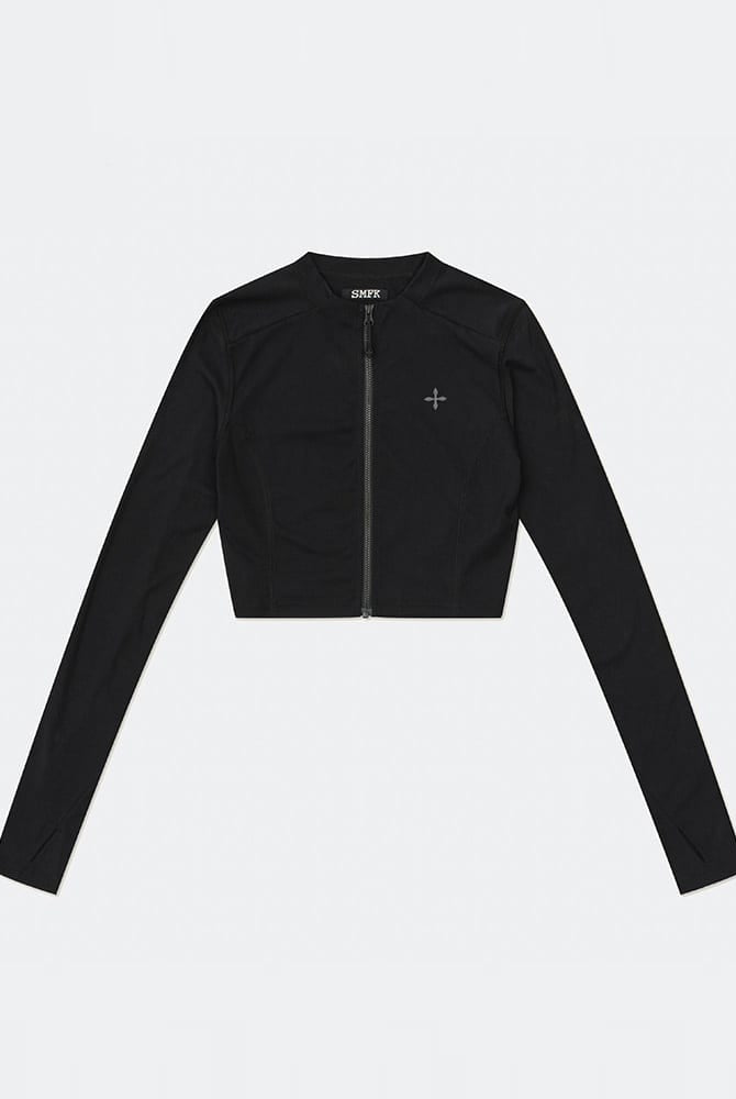 SMFK Zip Front Cropped Activewear Jacket in Black