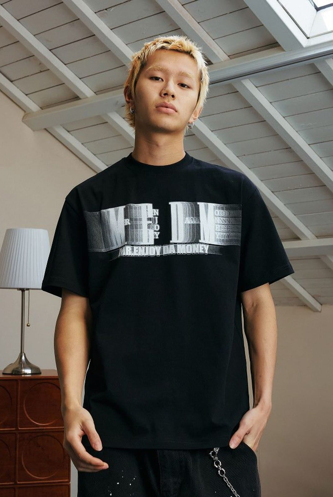 MEDM Glitch Logo Graphic Cotton T Shirt in Black - On Male Model