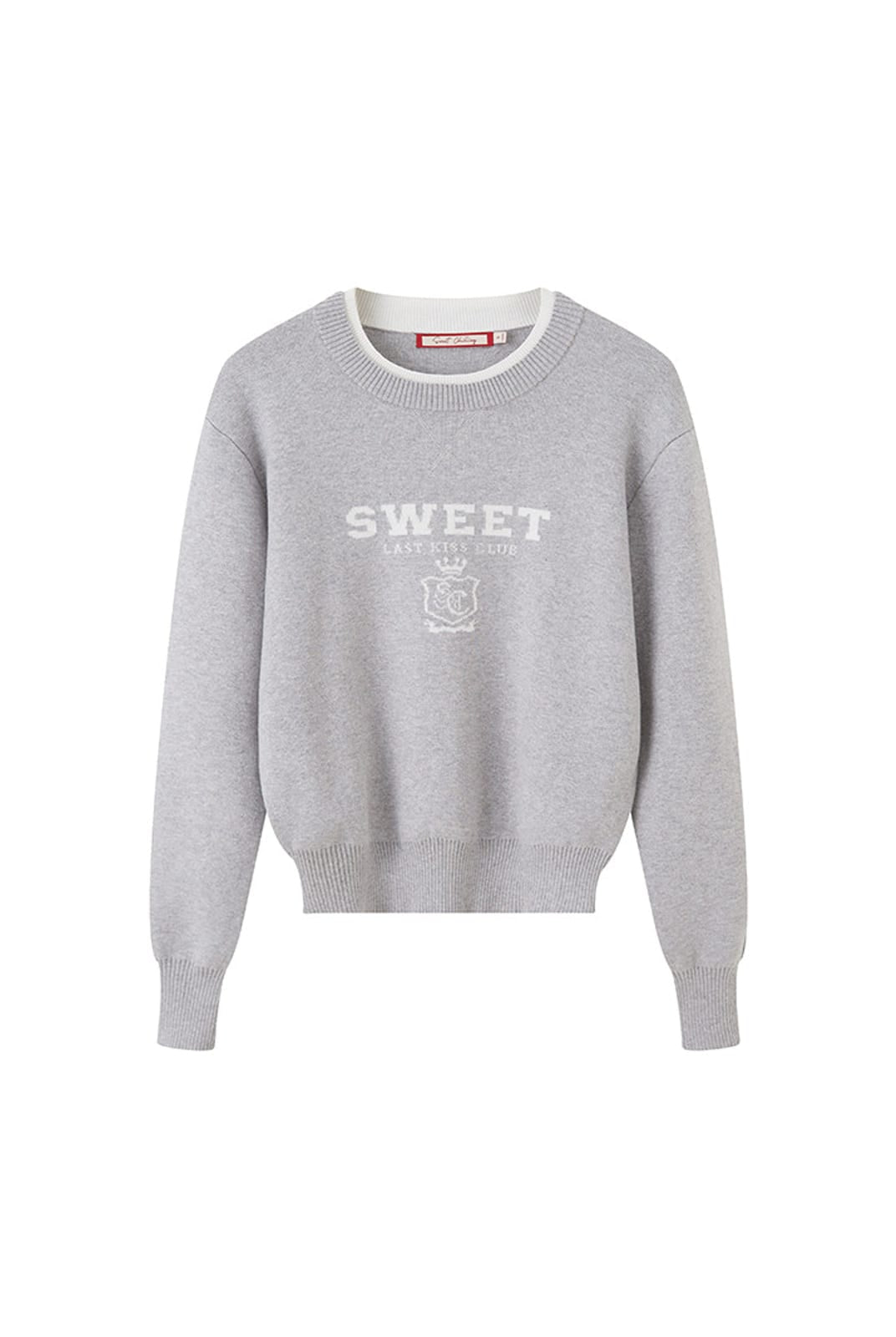 SweetChilling Layered Look Jacquard Crewneck Sweater in Gray