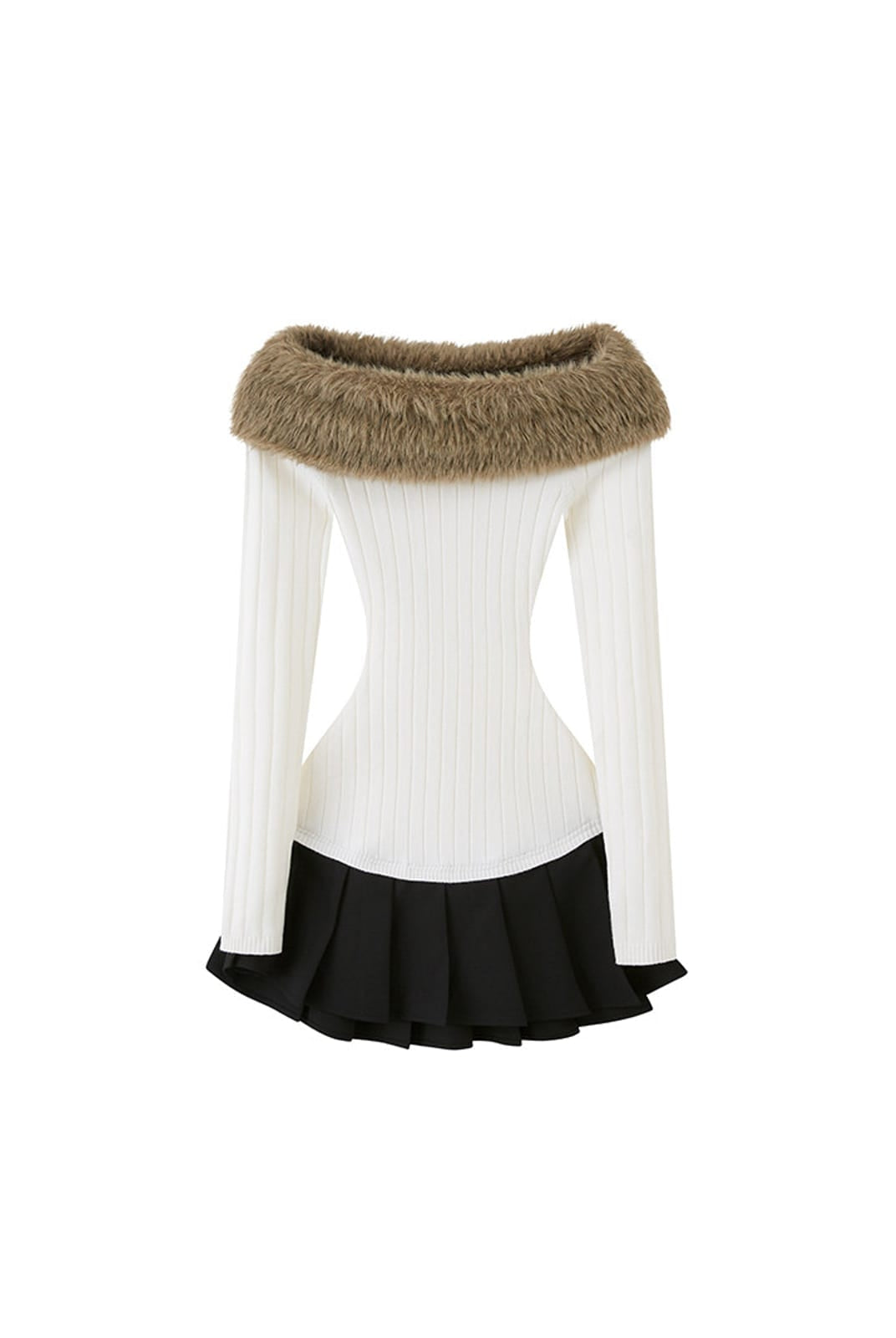 SweetChilling Fluffy Off the Shoulder Pleated Dress in White
