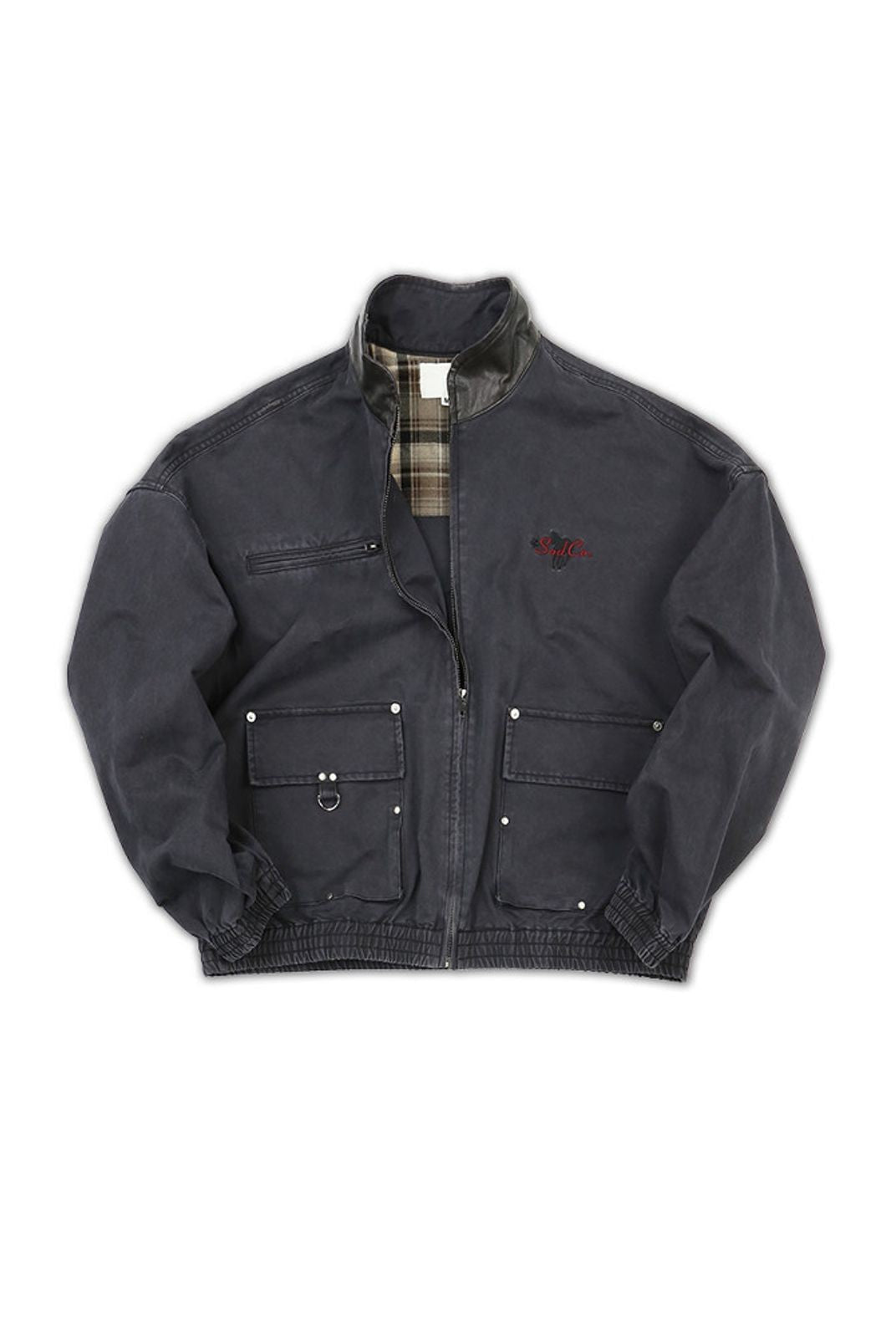 SOD Distressed Leather Collar Work Jacket in Blue