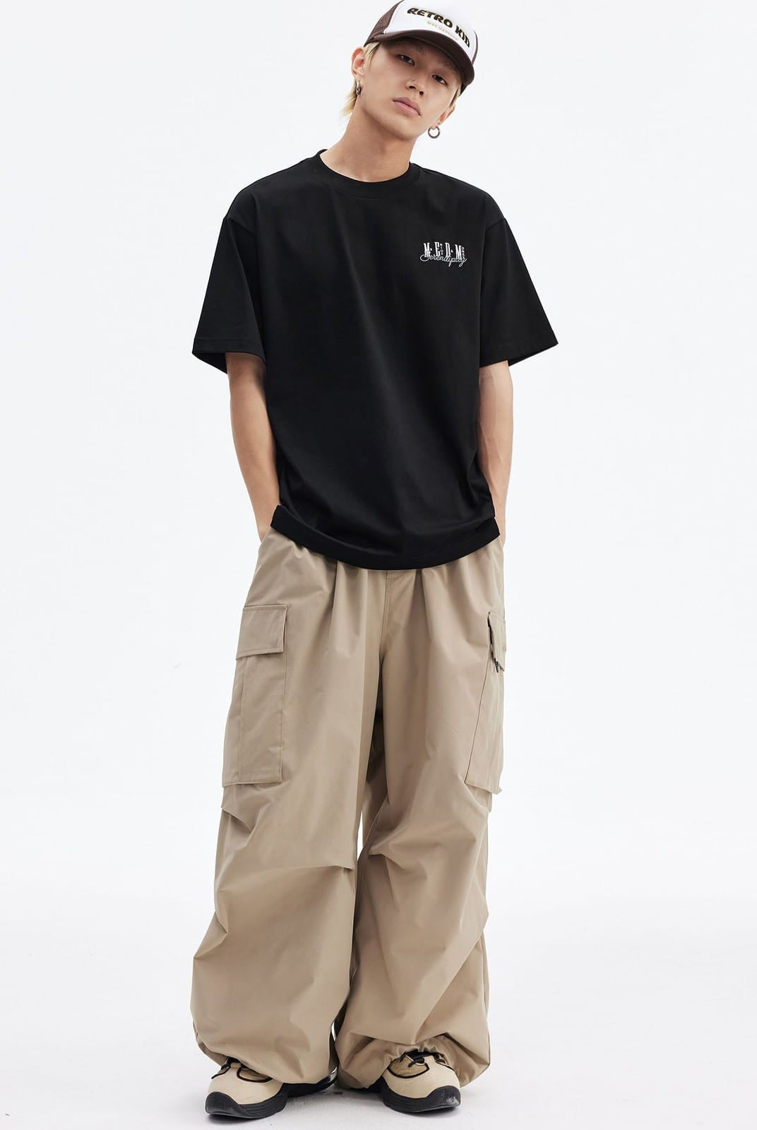 MEDM Cooling Cotton Blend T Shirt in Black - On Male Model