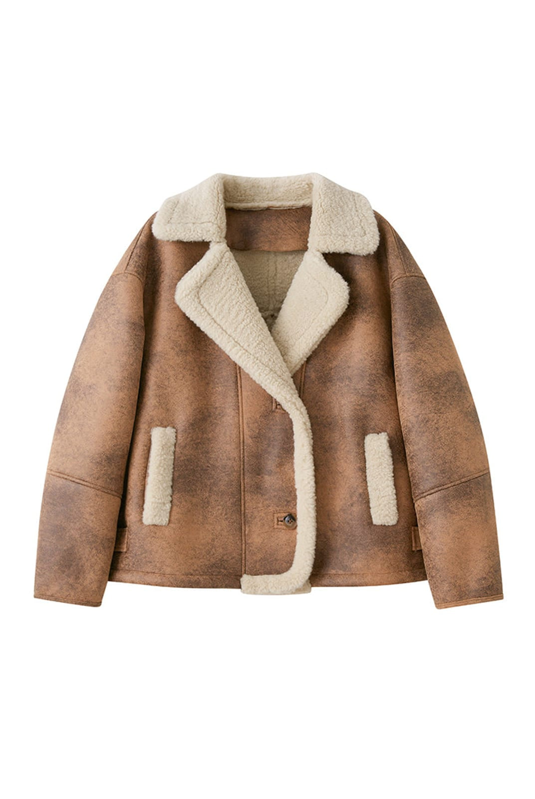 SweetChilling Vintage Faux Shearling Cropped Jacket in Brown