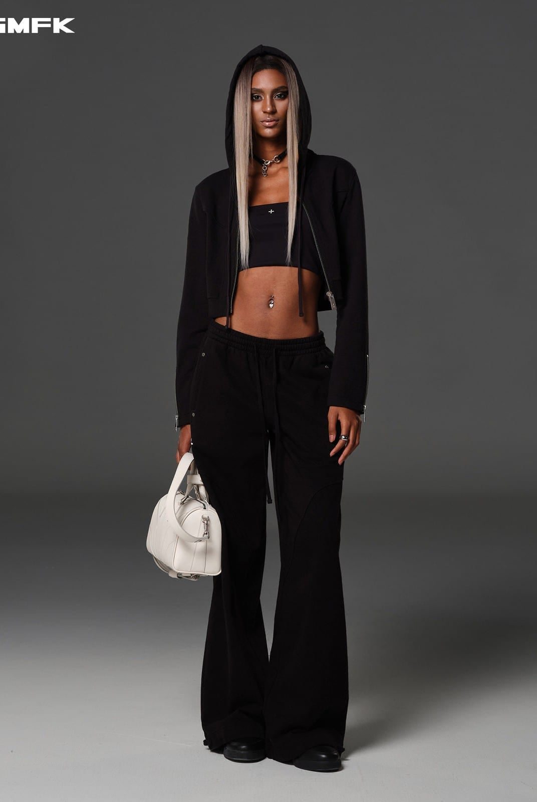 SMFK Cotton Wool Flared Sweatpants in Black - On Female Model