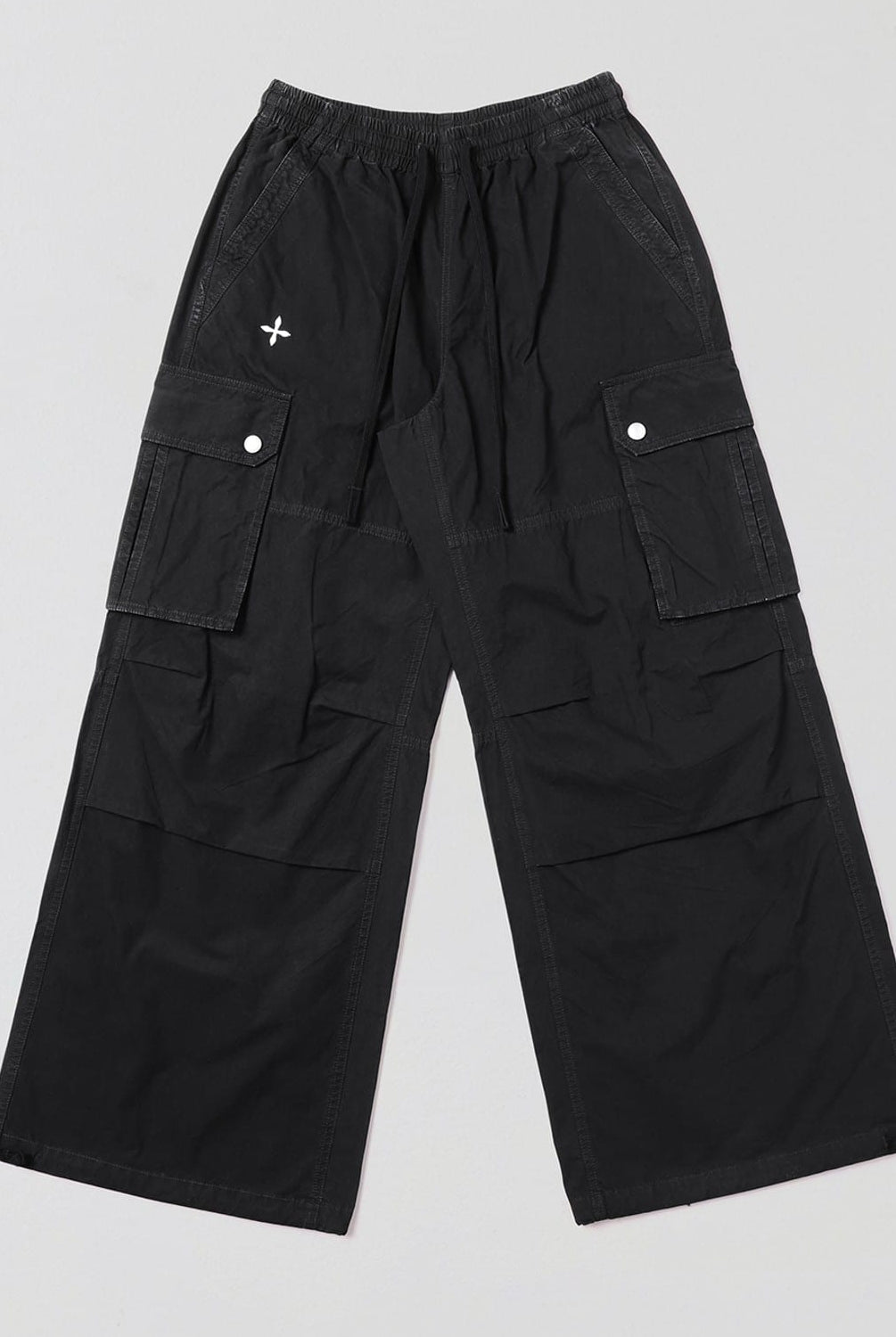 SMFK Garment Dyed Drawstring Cargo Pants in Black