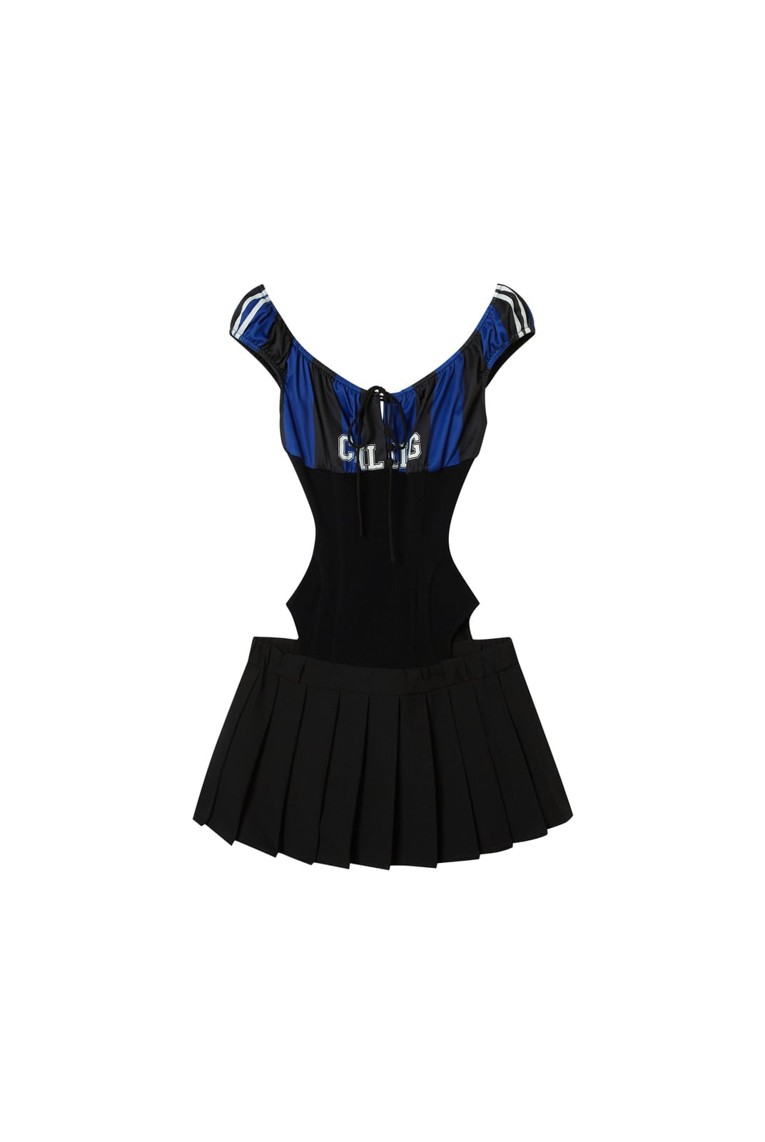 SweetChilling Sporty Paneled Cutout Pleated Mini Dress in Black