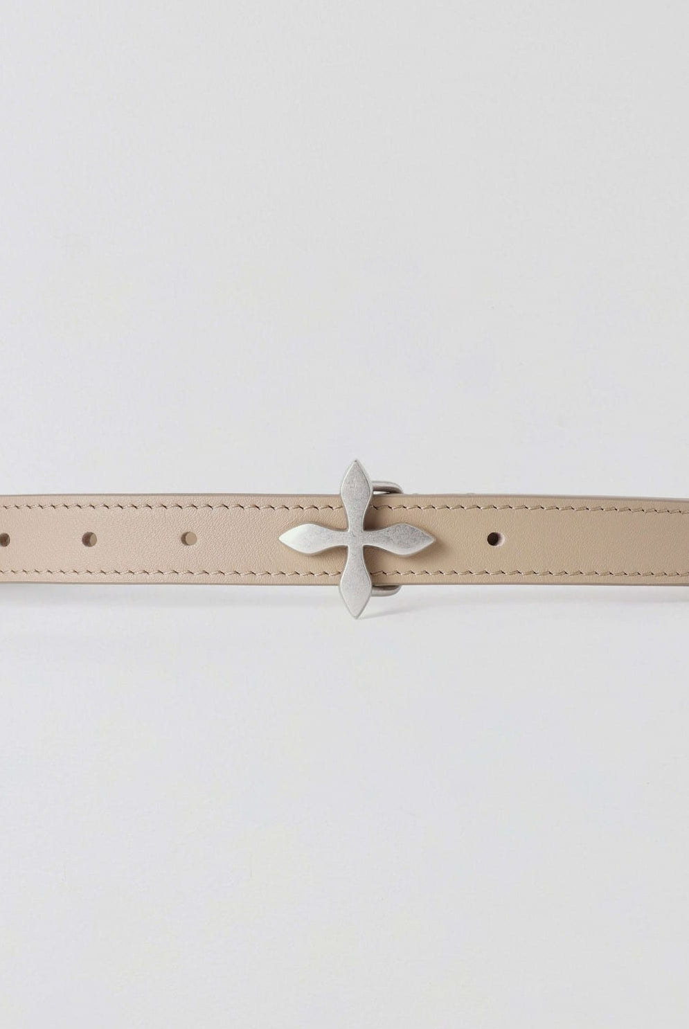 SMFK Slim Leather Belt with Cross Buckle in Beige