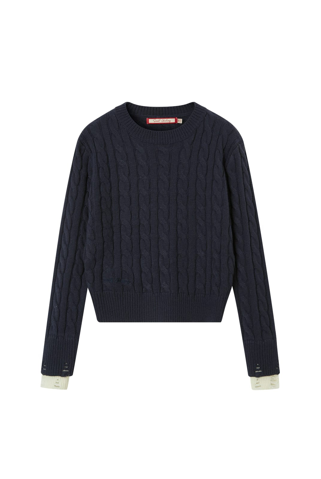 SweetChilling Contrast Cuff Cable Knit Sweater in Navy Blue