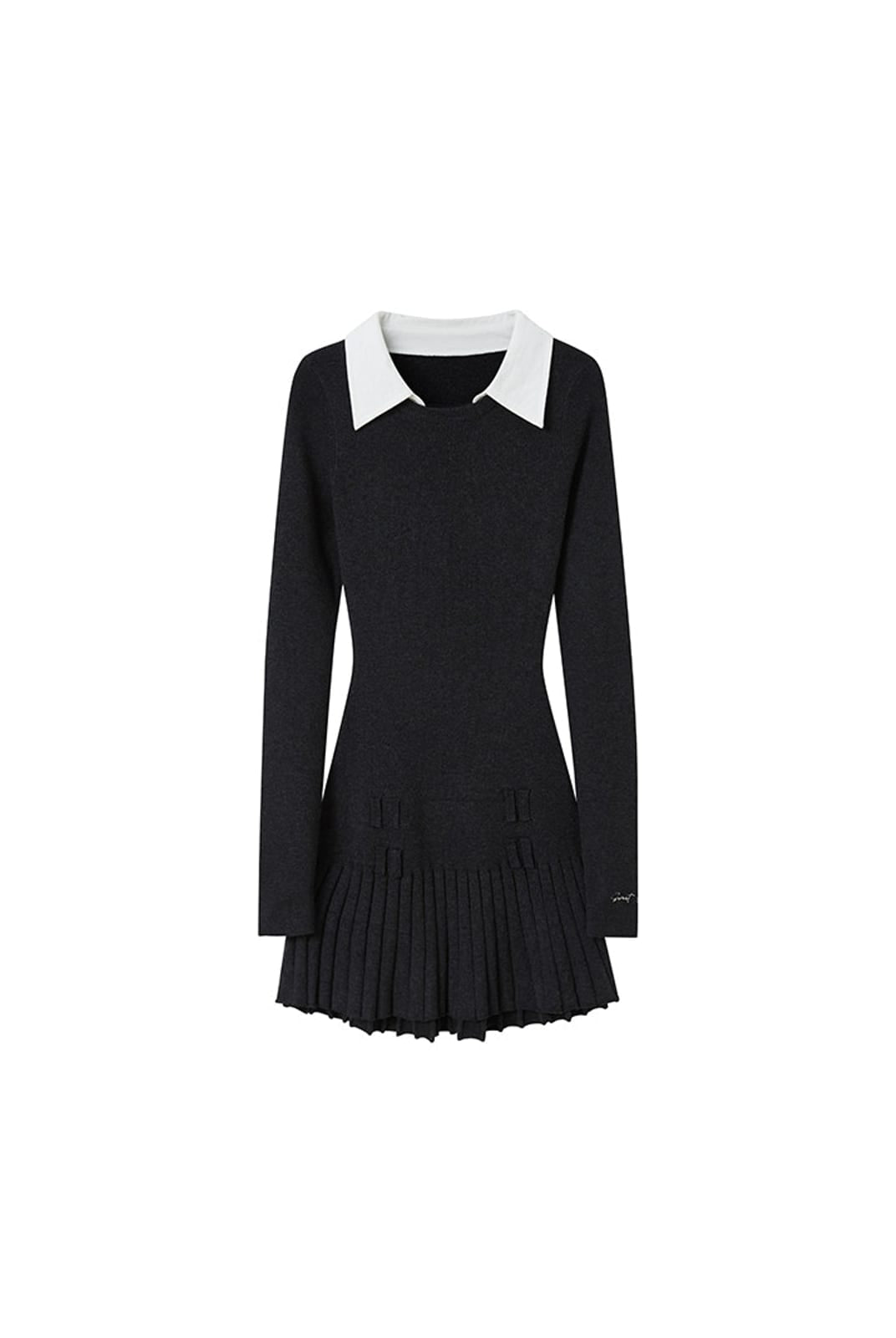 SweetChilling Layered Look Pleated Dress with Belt in Gray