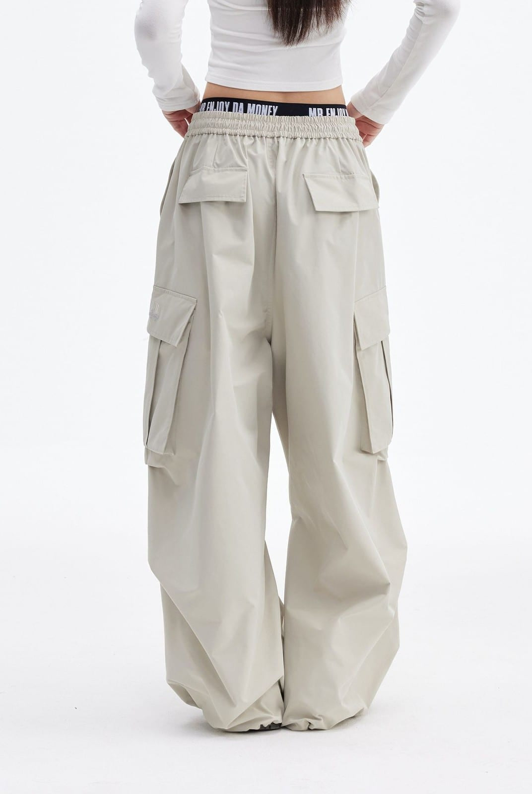 MEDM Multi Pocket Parachute Cargo Pants in Gray - On Model