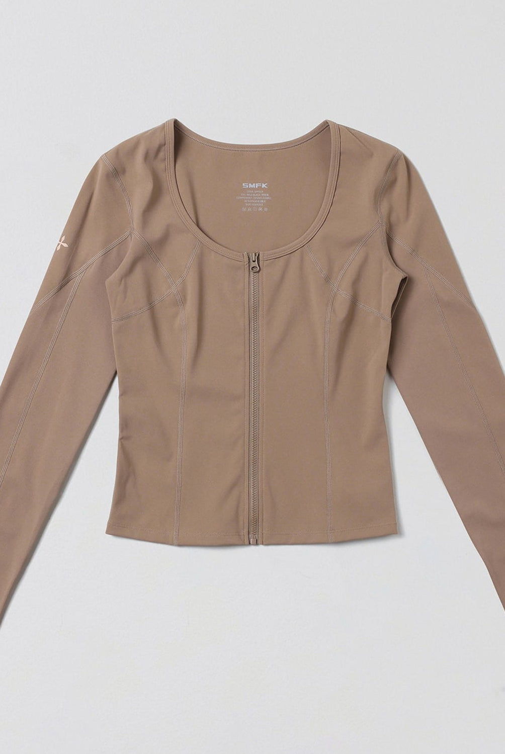 SMFK Scoop Neck Zip Up Sports Jacket in Brown