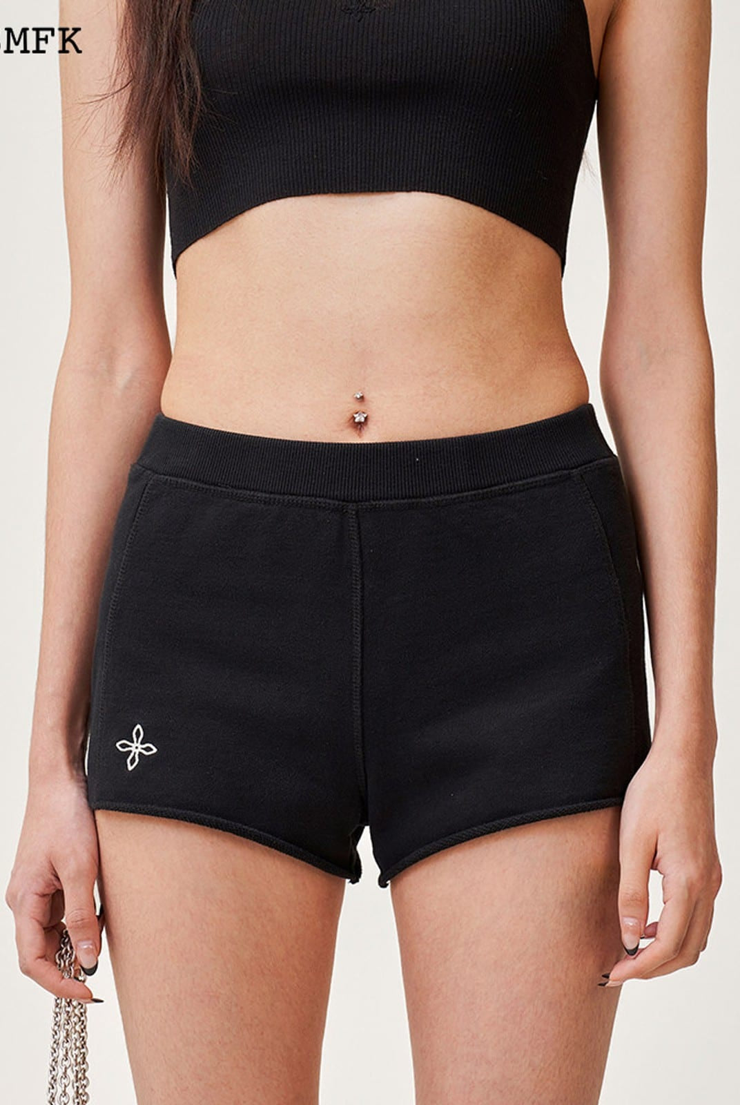 SMFK Low Rise Ribbed Cotton Shorts in Black - On Female Model