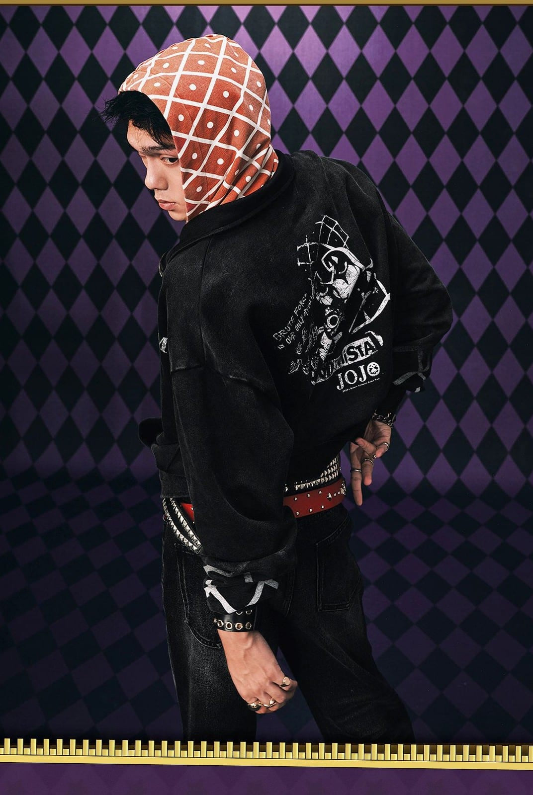 MEDM Guido Mista Graphic Zip Up Hoodie in Black - On Male Model