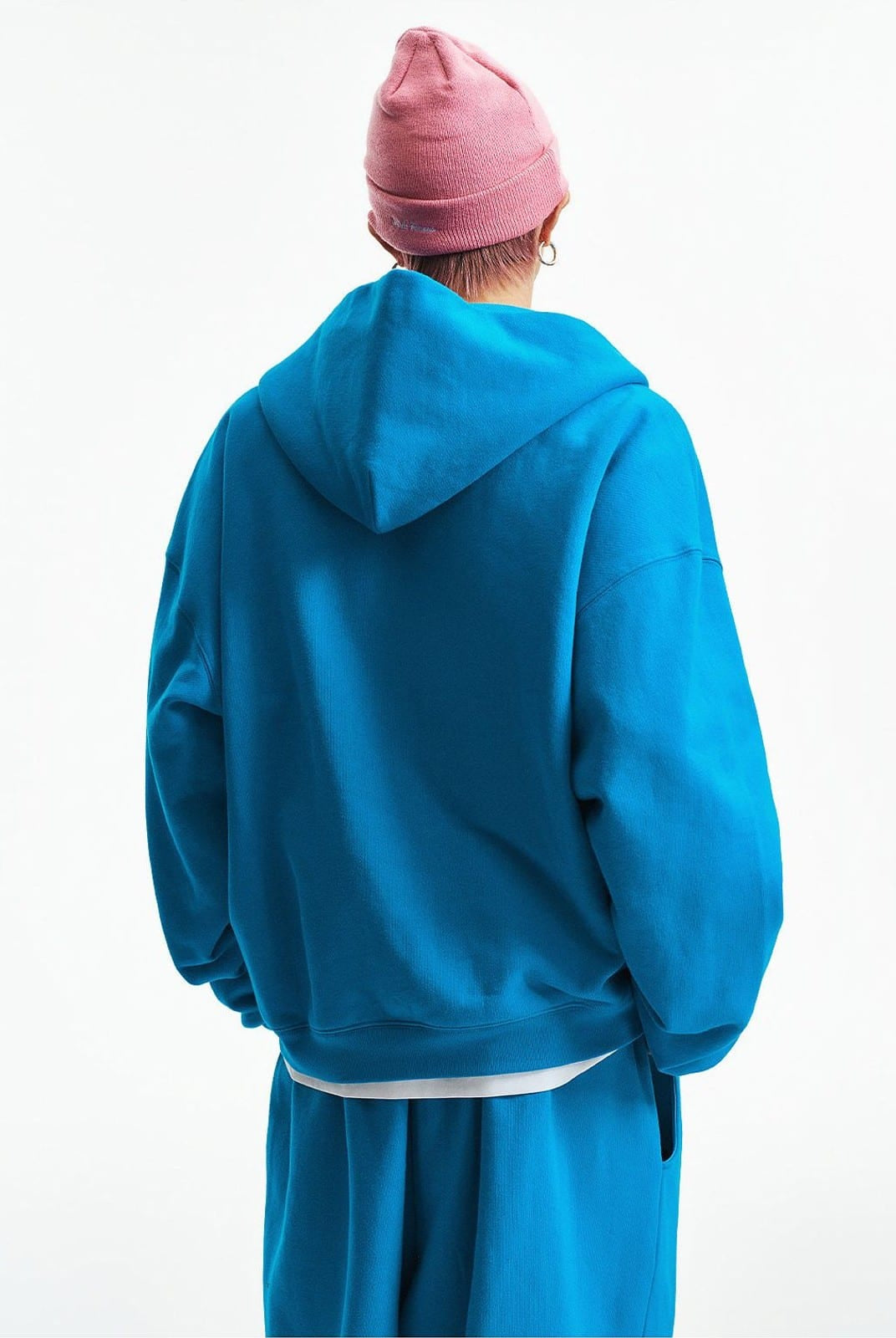 MEDM 3D Logo Two Way Zip Cotton Hoodie in Blue - On Model