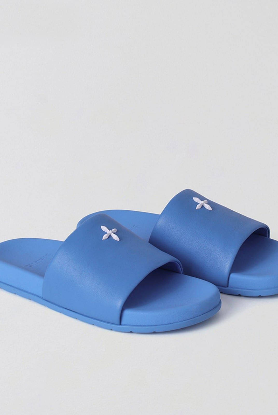 SMFK Leather Cross Detail Slide Sandals in Blue