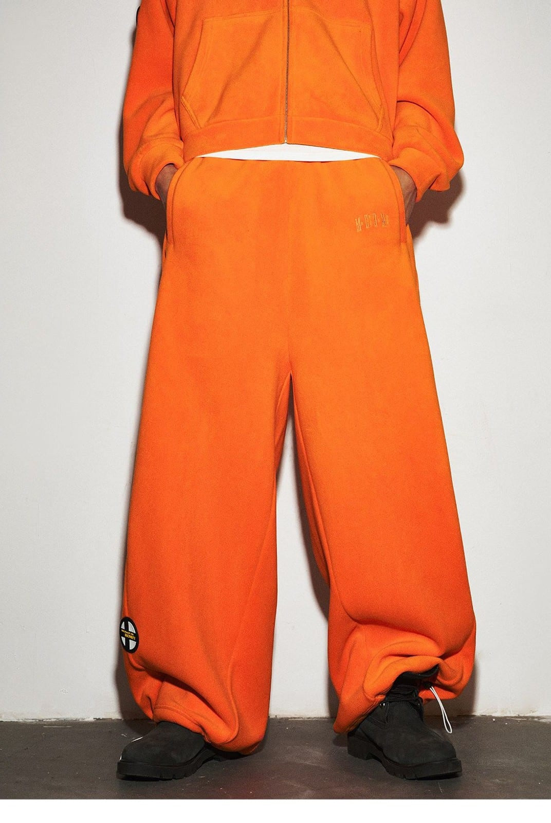 MEDM Polar Fleece Zip Up Hoodie in Orange - On Model
