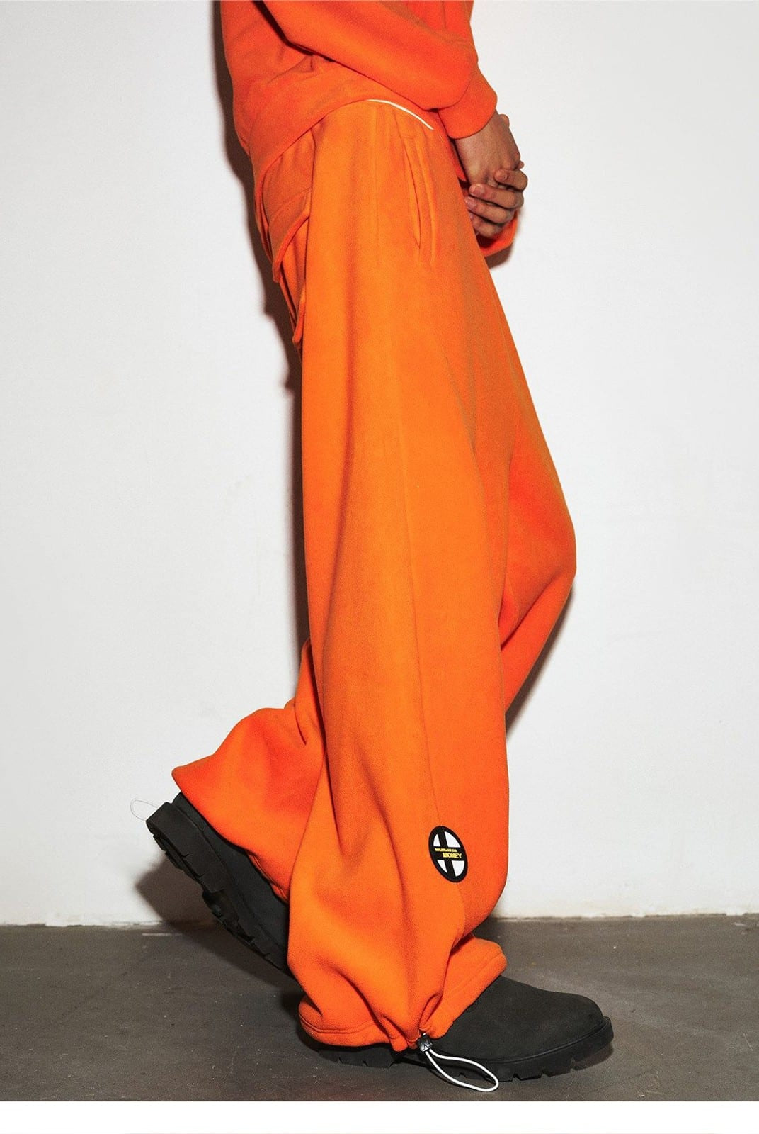 MEDM Polar Fleece Zip Up Hoodie in Orange - On Model