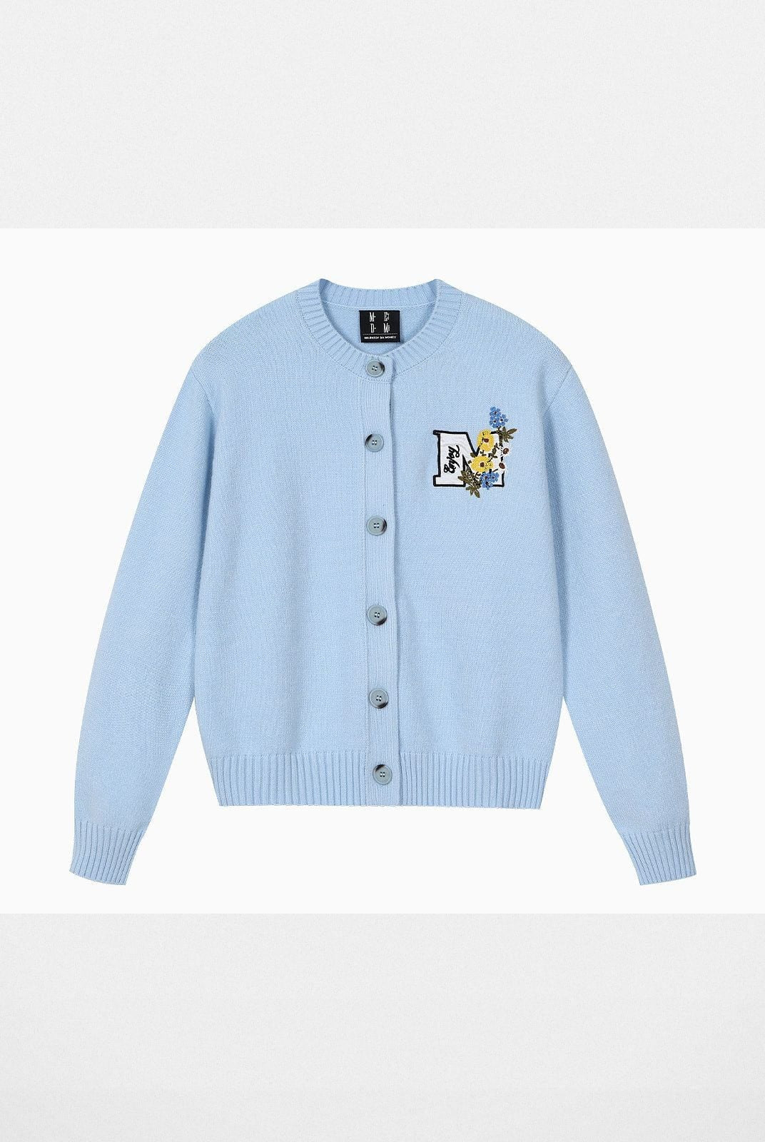 MEDM Floral Embroidered Knit Cardigan in Sky Blue