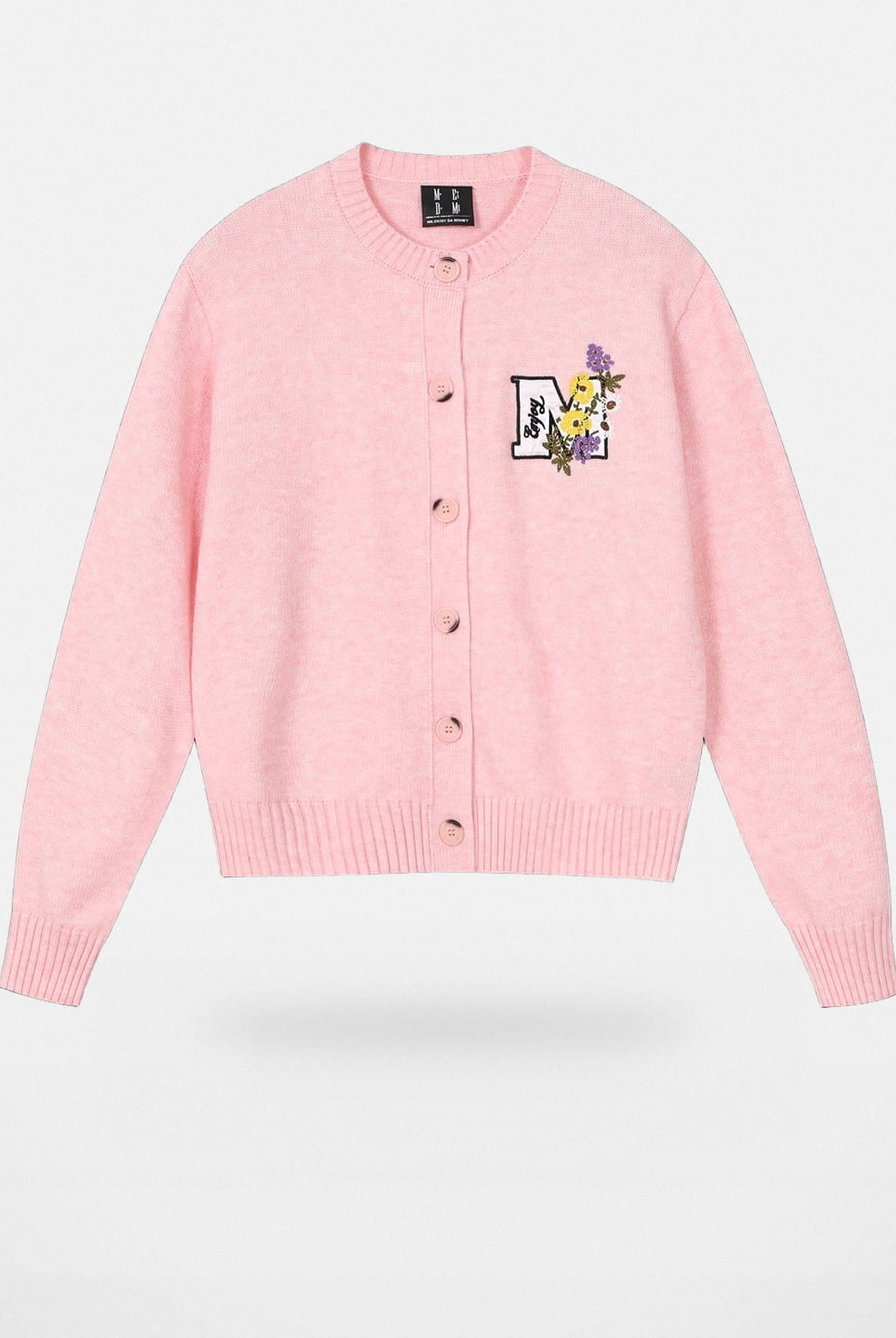 MEDM Floral Embroidered Knit Cardigan in Pink