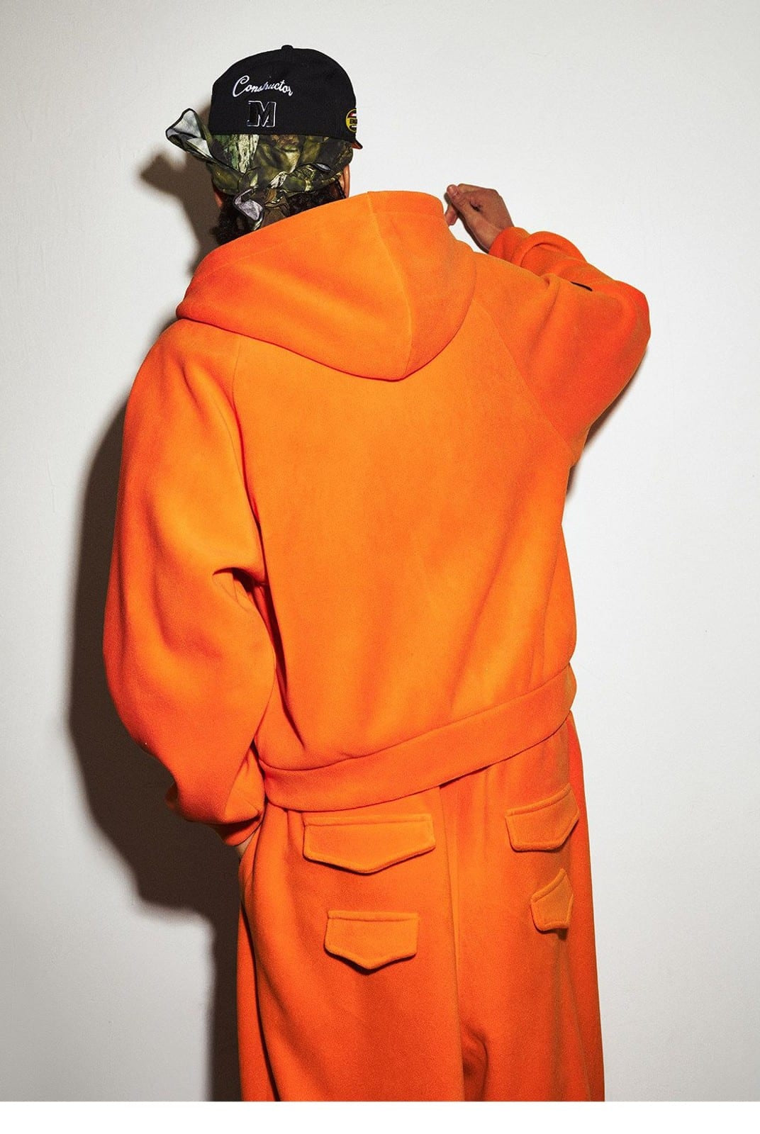 MEDM Polar Fleece Zip Up Hoodie in Orange - On Model