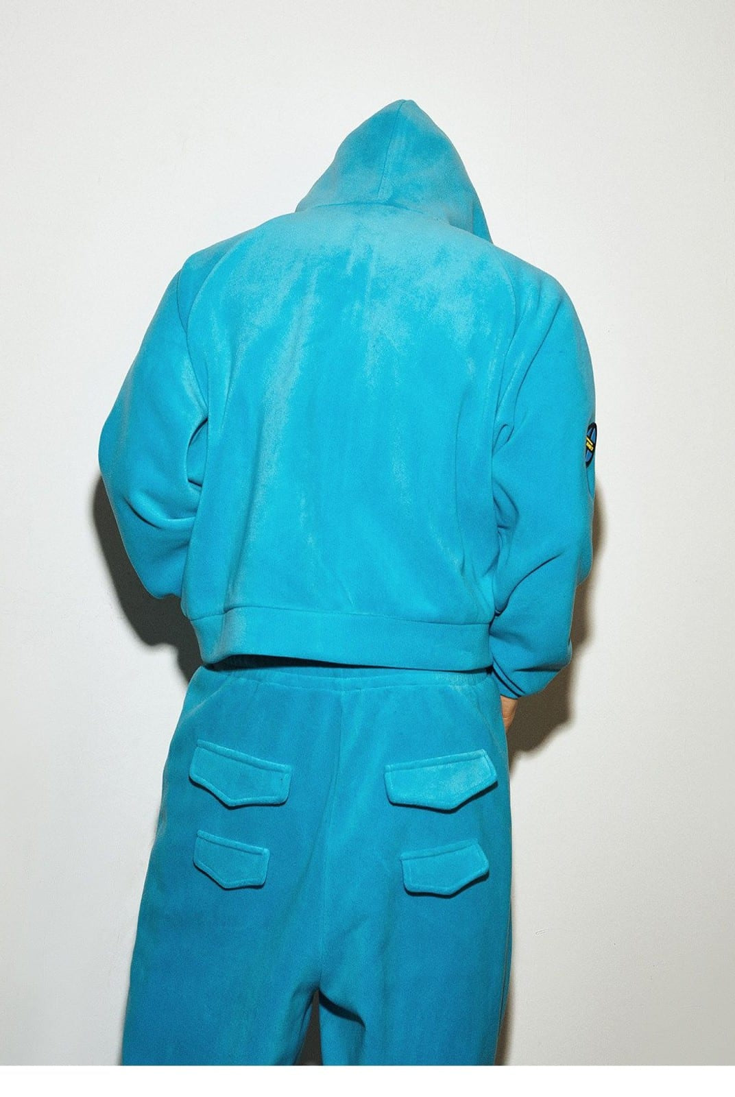 MEDM Fleece Zip Hoodie Drawstring Pants Set in Sky Blue - On Model