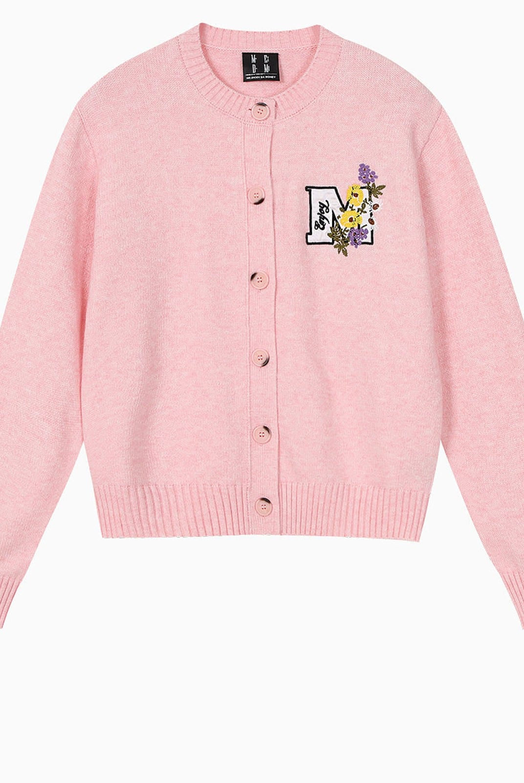 MEDM Floral Embroidered Knit Cardigan in Pink