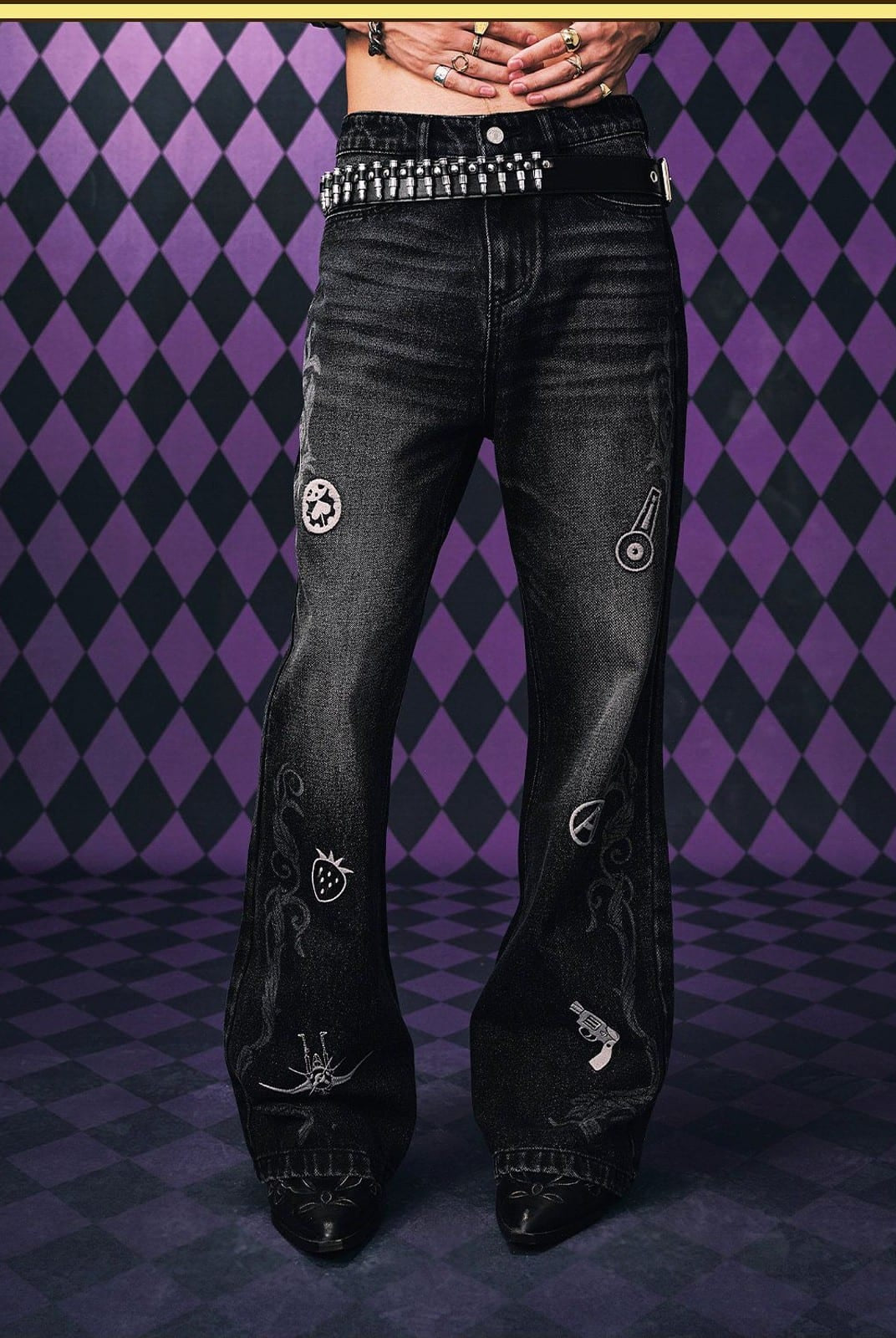 MEDM JoJo s Bizarre Adventure Distressed Jeans in Black - On Model
