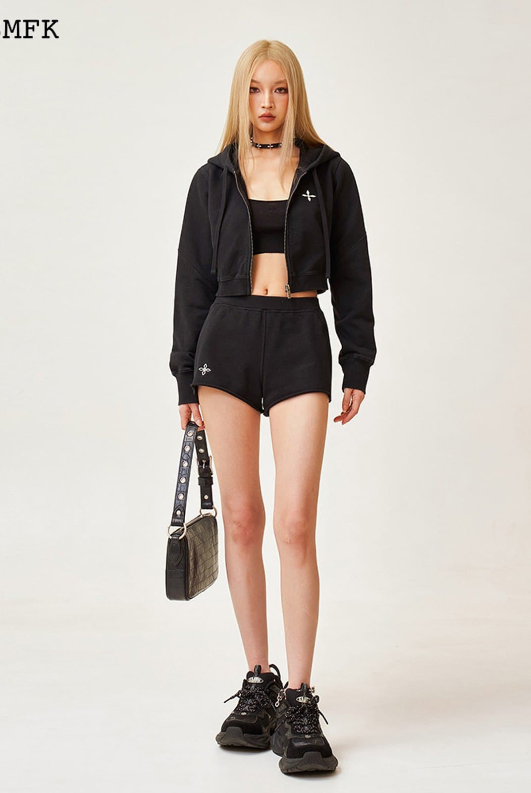 SMFK Low Rise Ribbed Cotton Shorts in Black - On Female Model