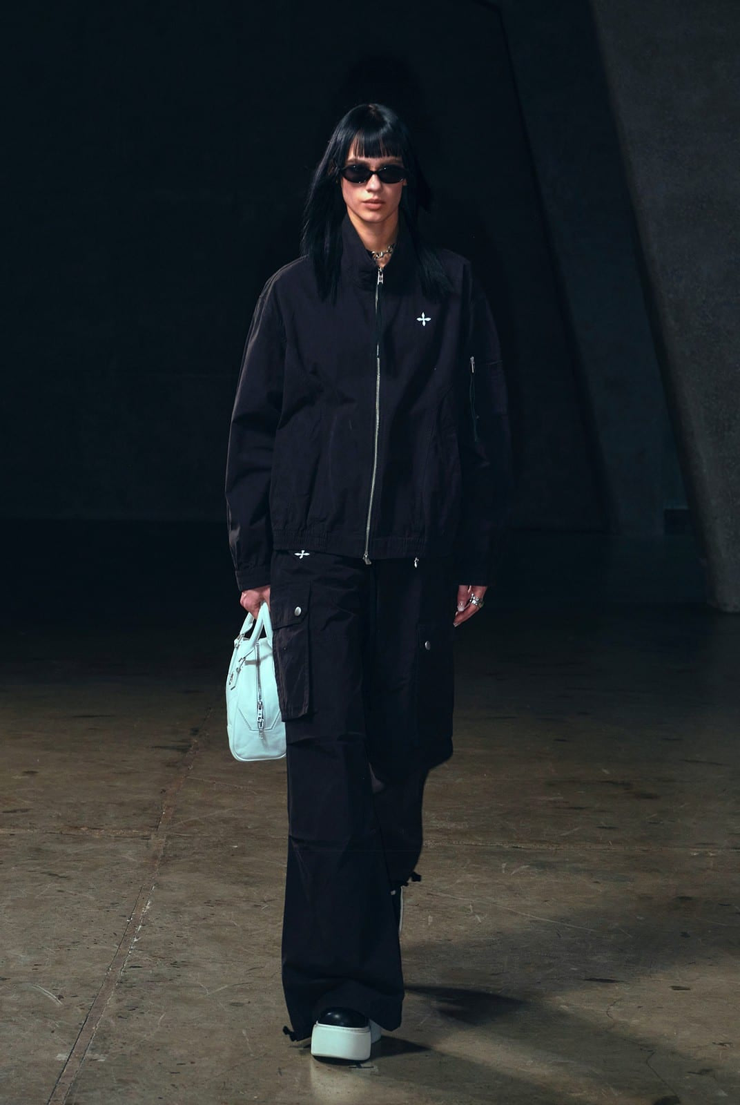 SMFK Garment Dyed Drawstring Cargo Pants in Black - On Female Model